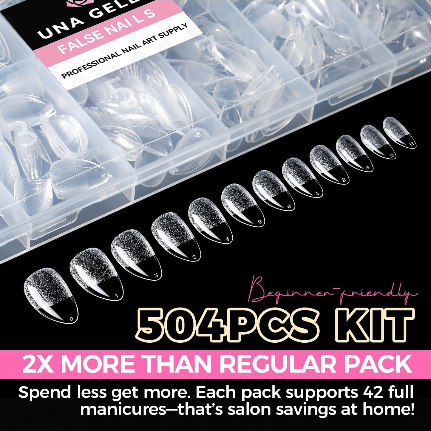 UNA GELLA Short Almond Nail Tips: 504PCS Short Fake Nails Soft Press On Gel Nail Tips Pre Shaped Almond Shape Home Nail Extension Full Cover, 12 Sizes Acrylic Gelly Tips