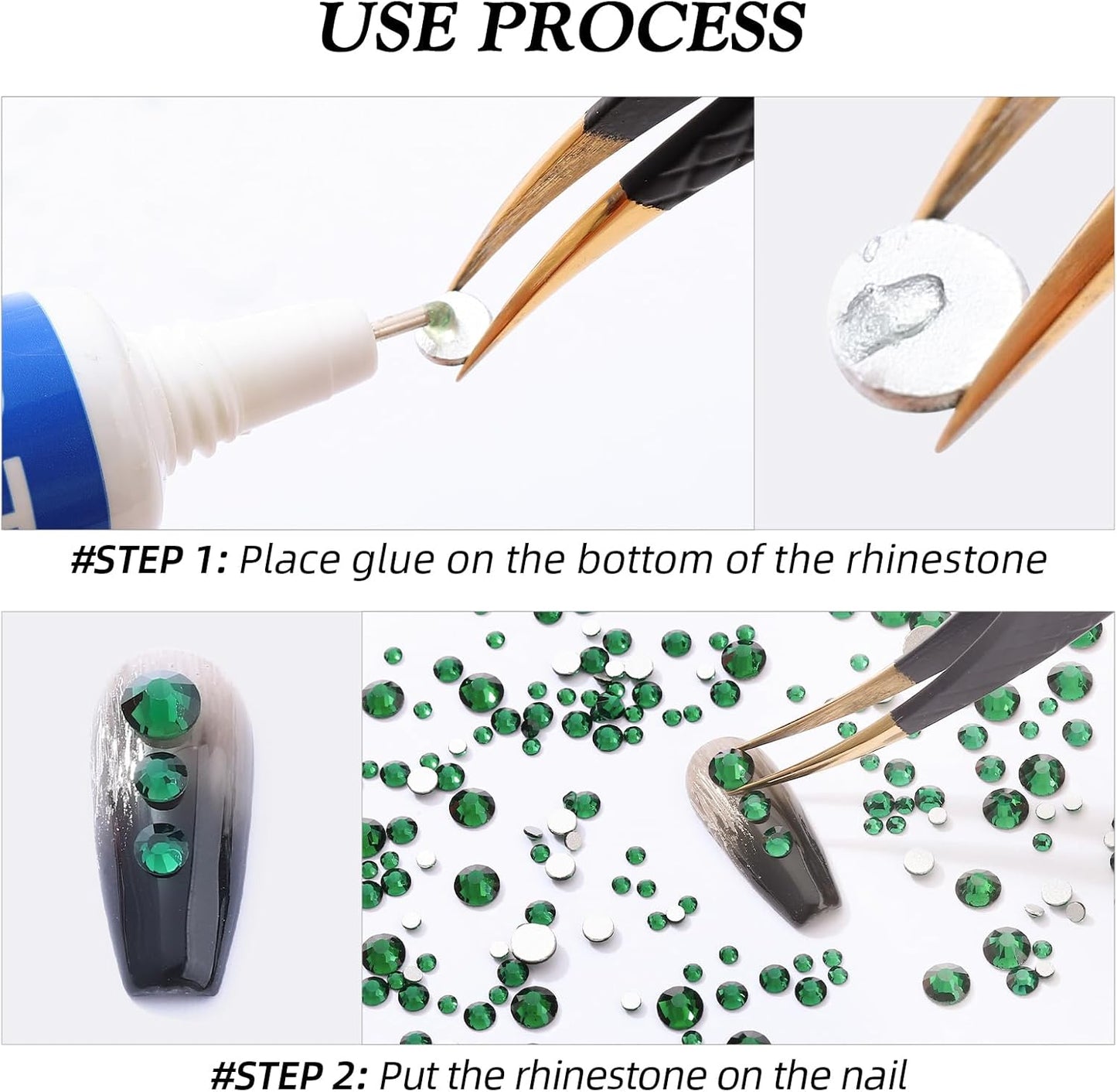 Malachite Green Flatback Rhinestones, Glass Rhinestones for Nail Art and Craft, Glue Fix, Loose Crystal Gemstones(Green, SS8, 1440pcs, 2.3-2.5mm)