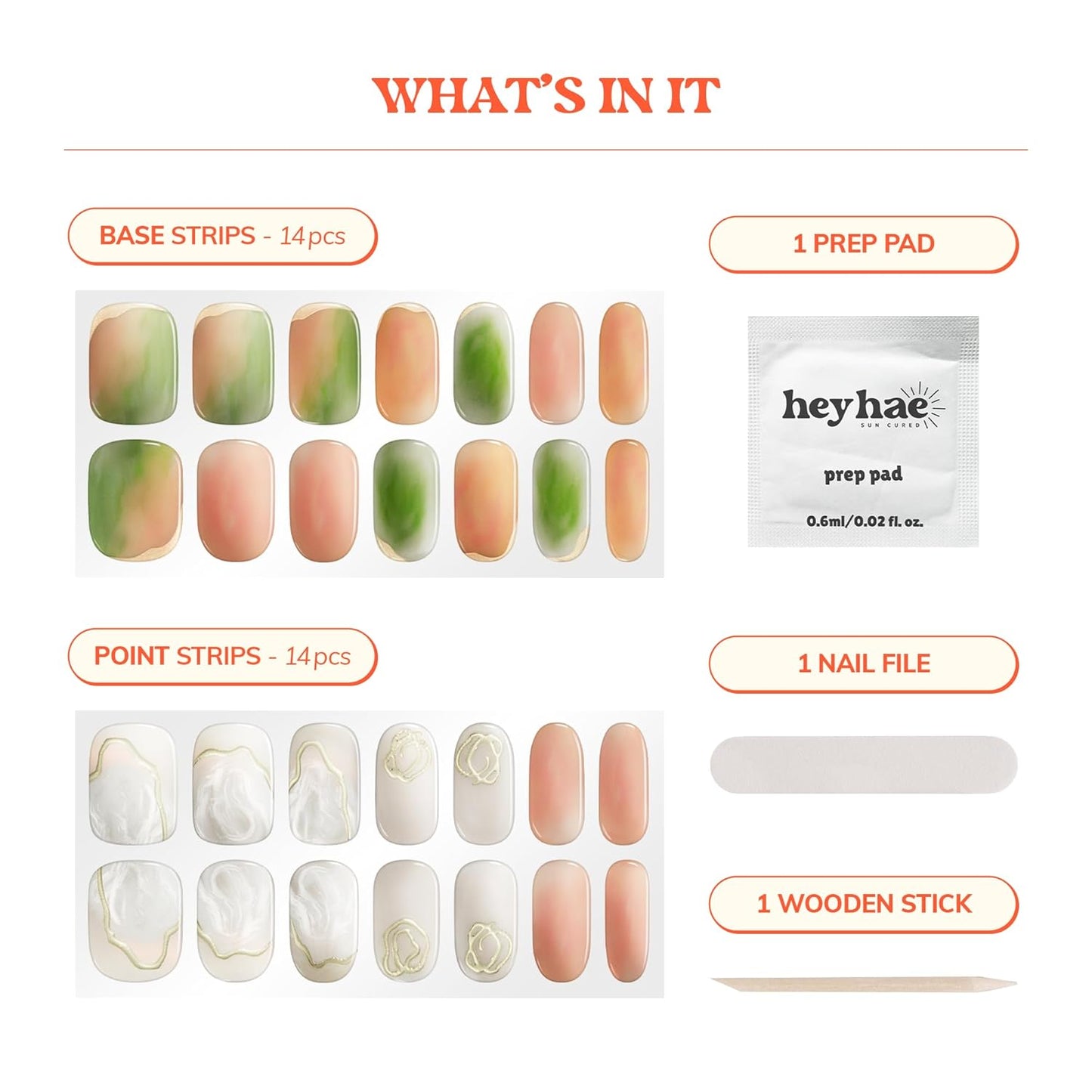 Semi Cured Gel Nail Strips | No LED Lamp Needed | Marble, Glitter, Spring | Easy Apply & Remove, Salon Quality |Includes 28 Strips, 1 Prep Pads, Nail File & Wooden stick- Hey, Chase Your Dreams