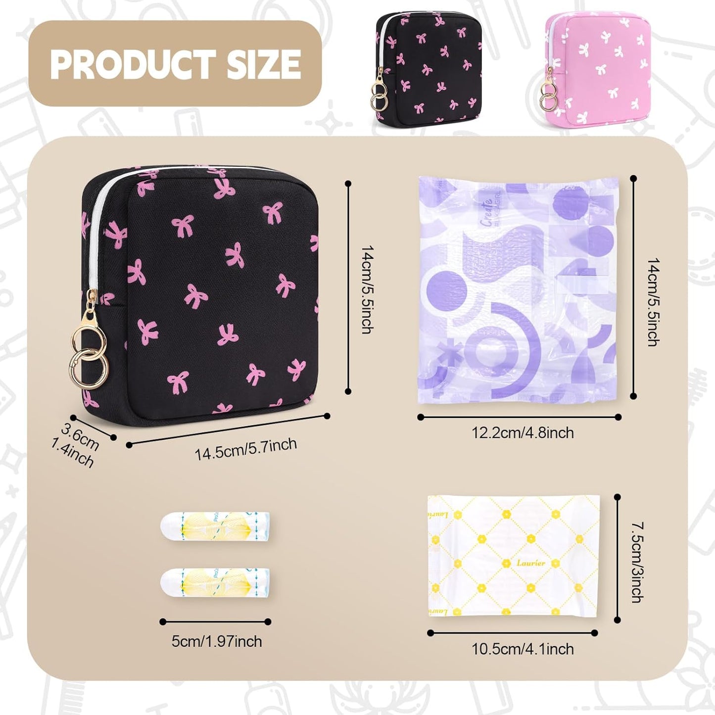 Period Bag for Teen Girls, Canvas Sanitary Napkin Storage Bag with Zipper, Portable Menstrual Pad Bag Tampon Holder for Purse