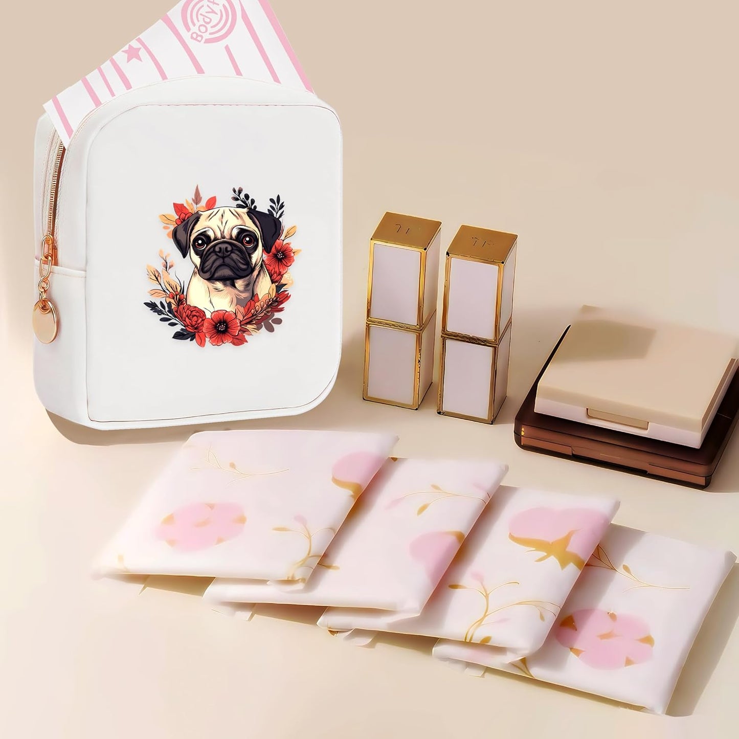 Pug Mini Makeup Bag, Pug Gift For Women Girls, Cute Portable Zipper Pouch Cosmetic Bag For Teen Girls Kids, Small Storage Bag For Sanitary Pad, Period napkin bag!