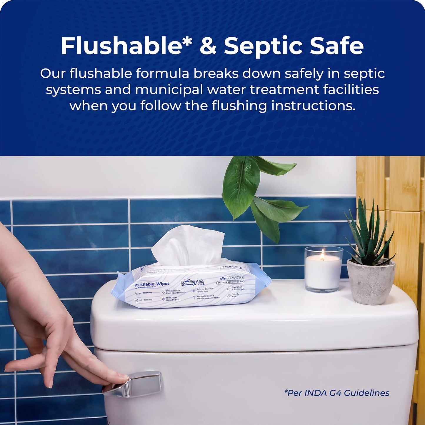 Squatty Potty Flushable Wipes - 6 Pack (300 Total Wipes) - 99% Water & Plant-Based - Green Tea, Cucumber & Aloe Spa Scent - pH Balanced - Septic Safe Adult Wet Wipes