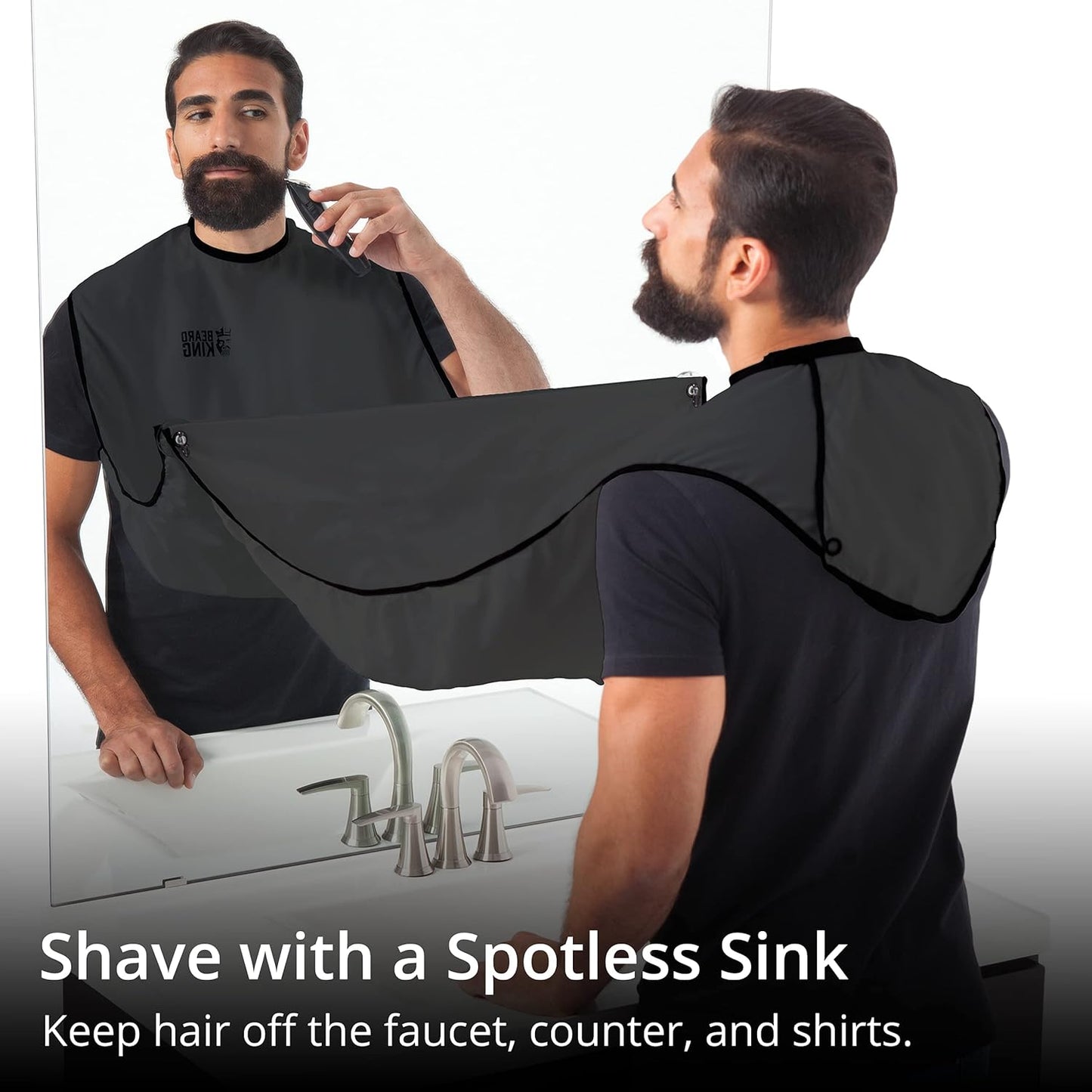 BEARD KING Beard Bib Apron - Shaving Set for Dad - As Seen on Shark Tank - Men's Hair Catcher for Shaving - Grooming Accessories, Black