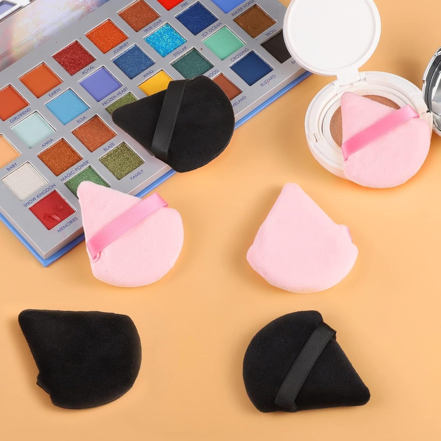 Pimoys 6 Pieces Powder Puff Face Makeup Sponge Soft Velour Triangle Powder Puffs Beauty Sponge Stocking Stuffers for Loose Powder (Black, Pink)