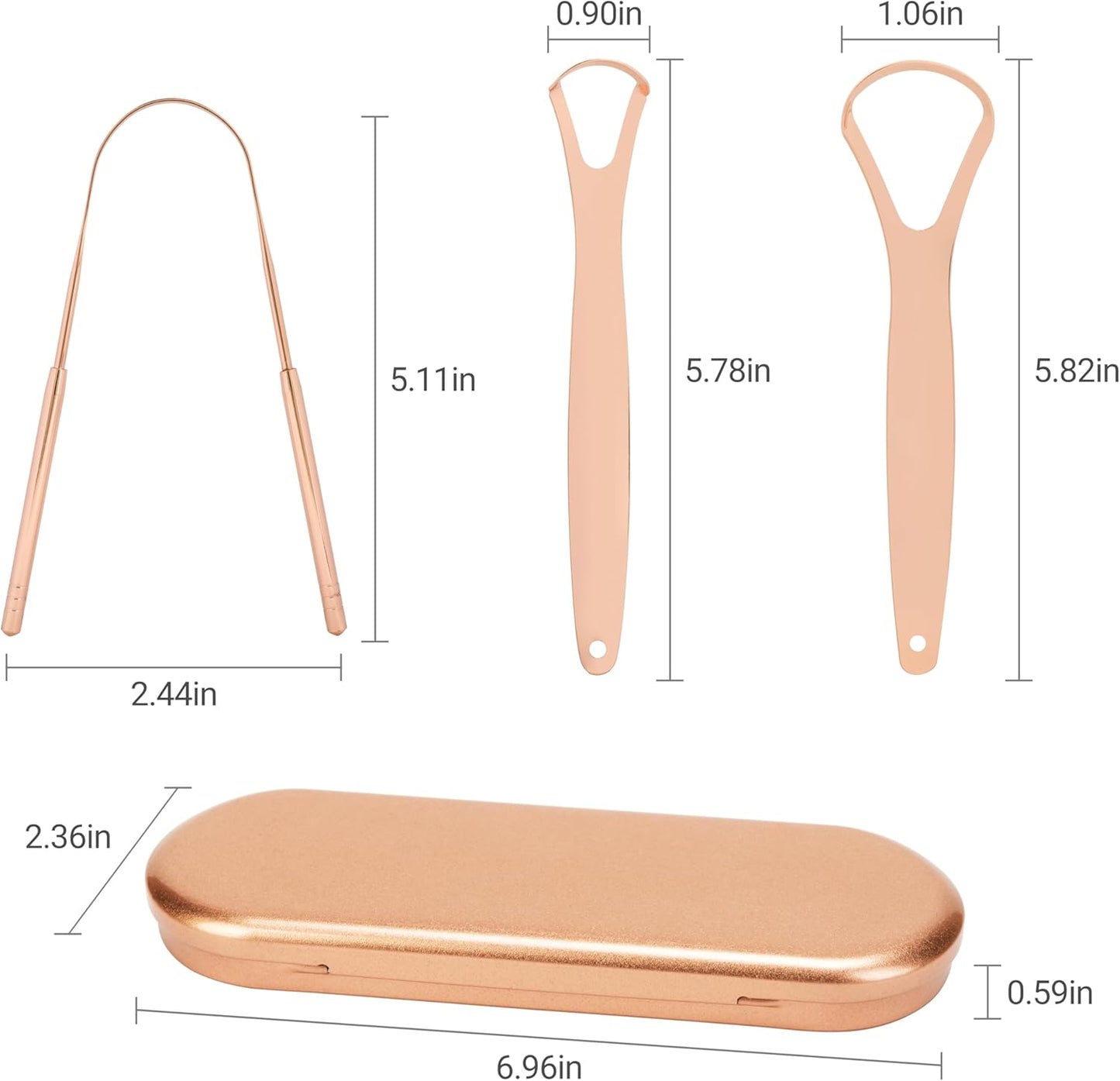 3-Pack Tongue Scraper Set for Adults (Rose Gold) with Travel Case, Reduce Bad Breath, Metal Tongue Scraper, Tongue Cleaner, Tongue Scraper, Tongue