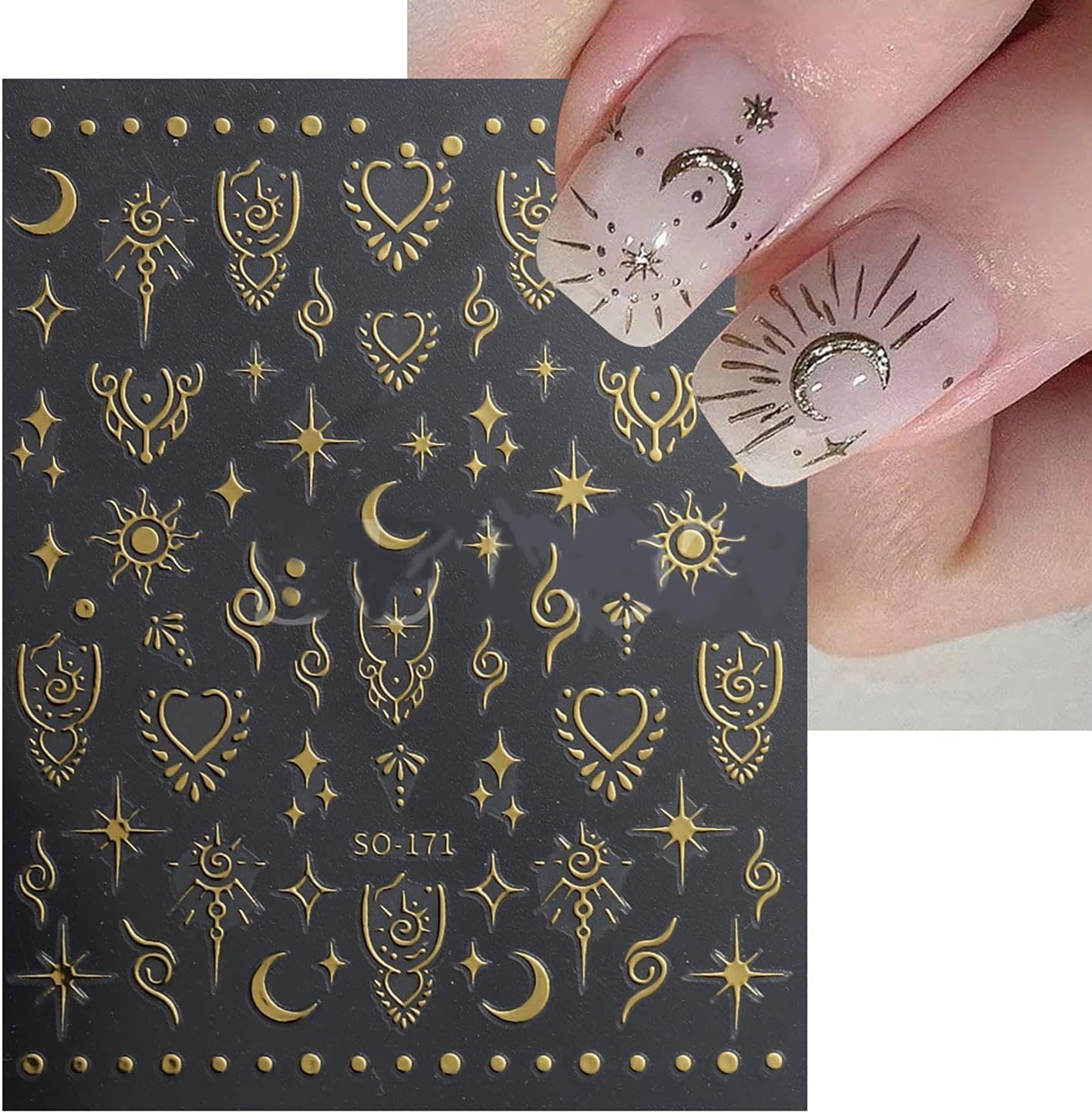 Sun Star 12 Sheet Nail Stickers - 3D Self-Adhesive Decals in Four Colors - Love Heart Nail Art Design Charms for Women & Girls