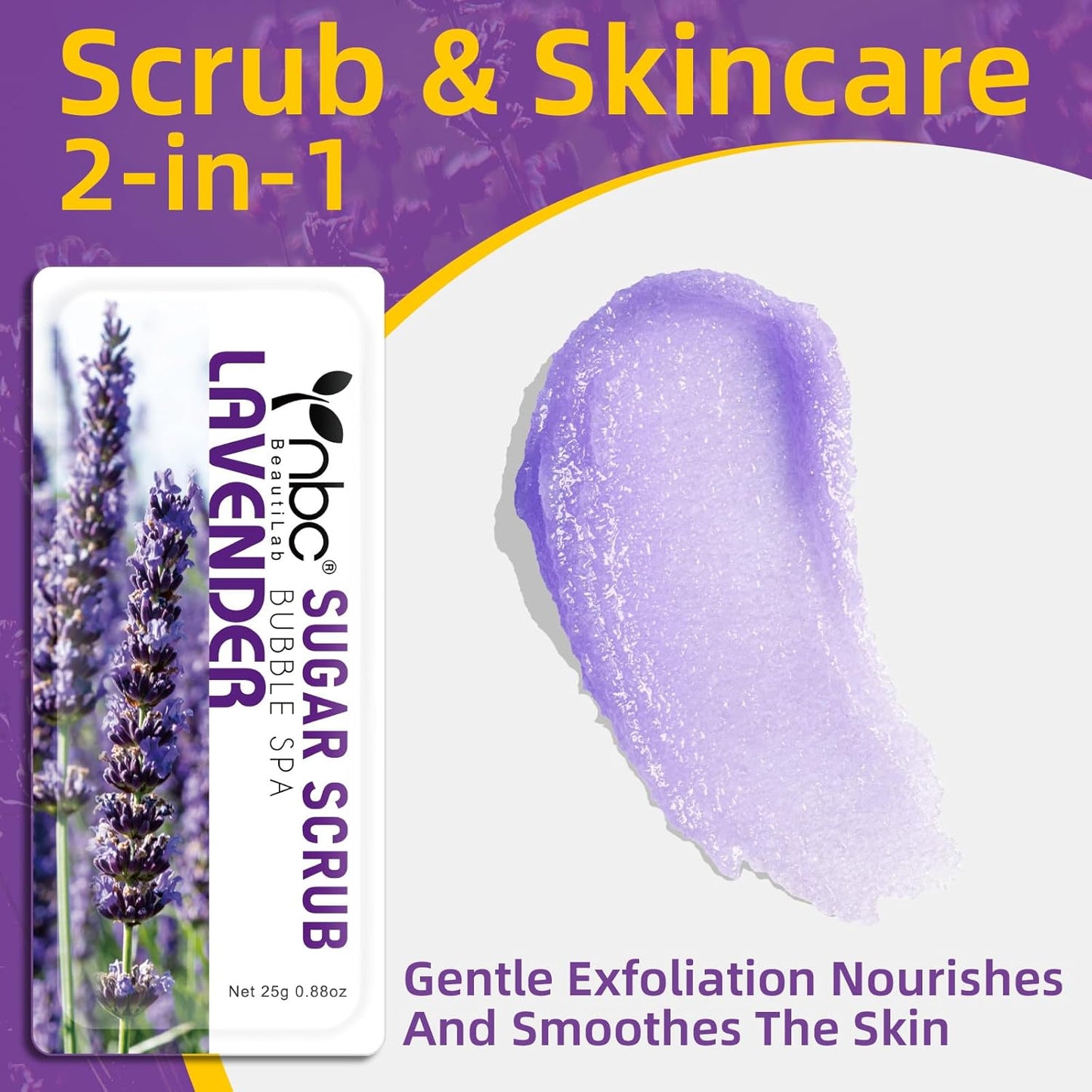 Foot Exfoliating Scrub, Sugar Scrub, Dead Skin Remover for Feet, Individually Packaged Foot Scrub Smooths, Hydrates, Detoxifies Tired and Dry Cracked Feet 16 Packs per Box, Lavender
