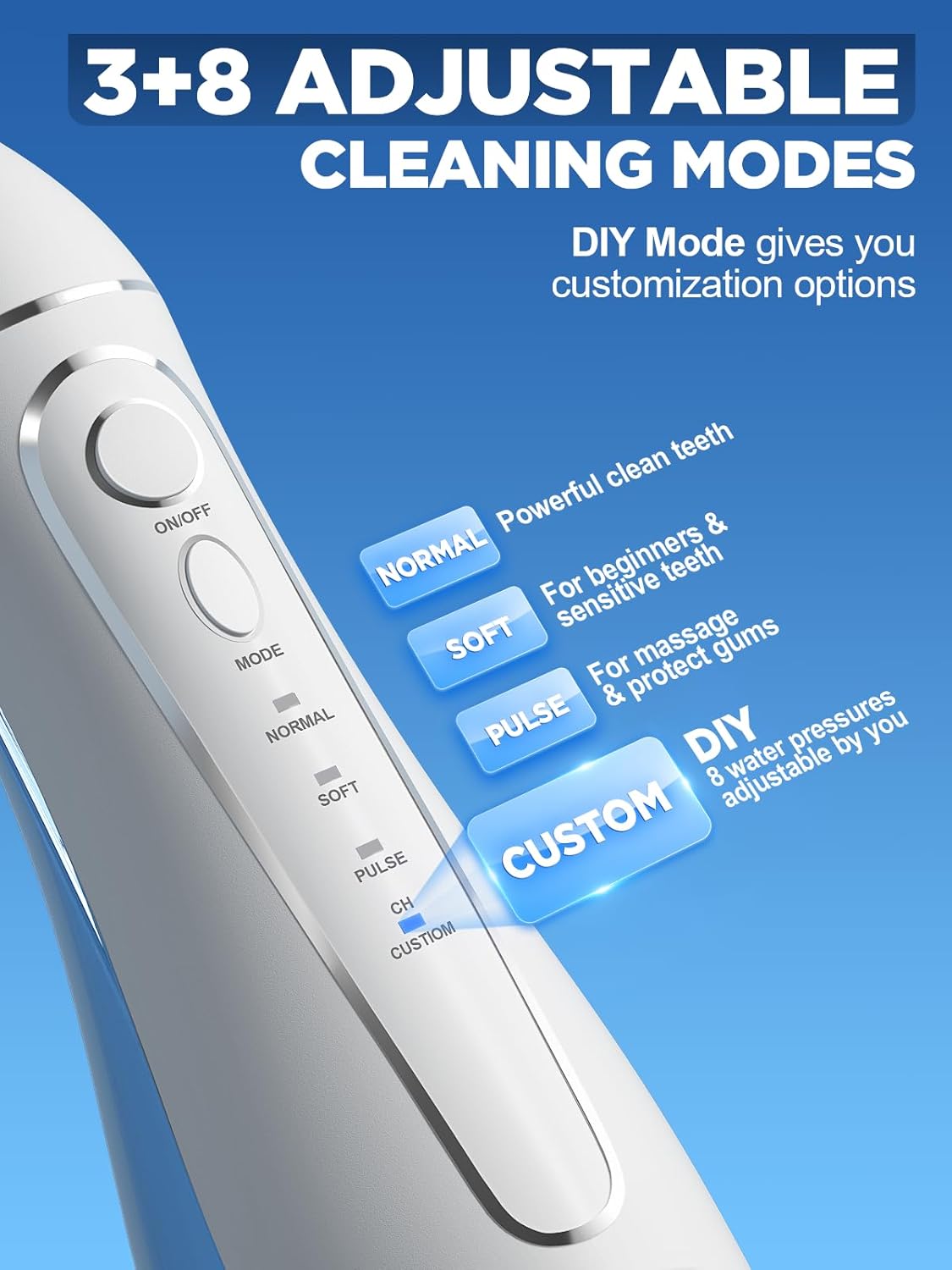 Oralfree Water Dental Flosser Cordless for Teeth Cleaning - 4 Modes Oral Irrigator 300ML Braces Flossers Cleaner, Rechargeable Portable IPX7 Waterproof Powerful Battery for Travel Home
