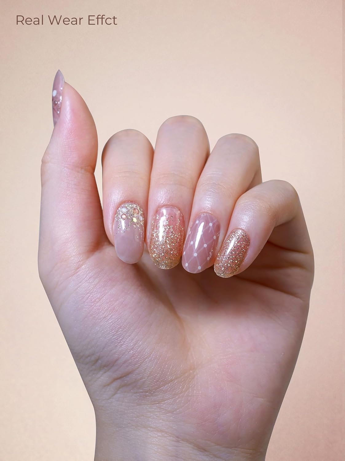 Pre Cured Gel Nail Strips - 44PCS Salon Quality Gel Nail Stickers - Long Lasting Polish Wraps for Women no UV Light Needed Easy Apply& Remove (Beige Nude）