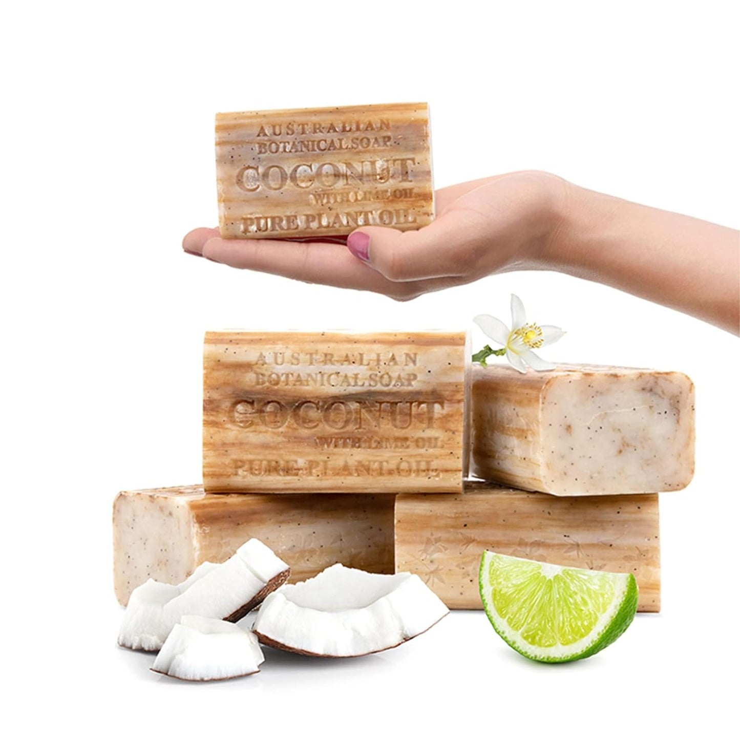 Australian Botanical Soap Coconut with Lime Oil 6.6 oz Luxury Soap Bars Enriched with Shea Butter, Pack of 4