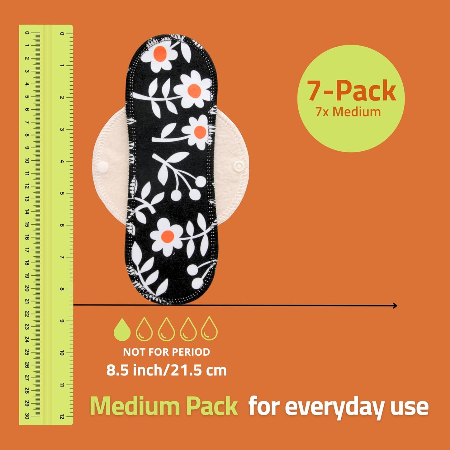 Made in EU - Ultra-Thin Reusable Panty Liners (Medium, 7-Pack) – High-Temp Washable Cloth Panty Liners for Women – Durable & Breathable Organic Cotton Keeps You Fresh & Dry for Daily Vaginal Discharge