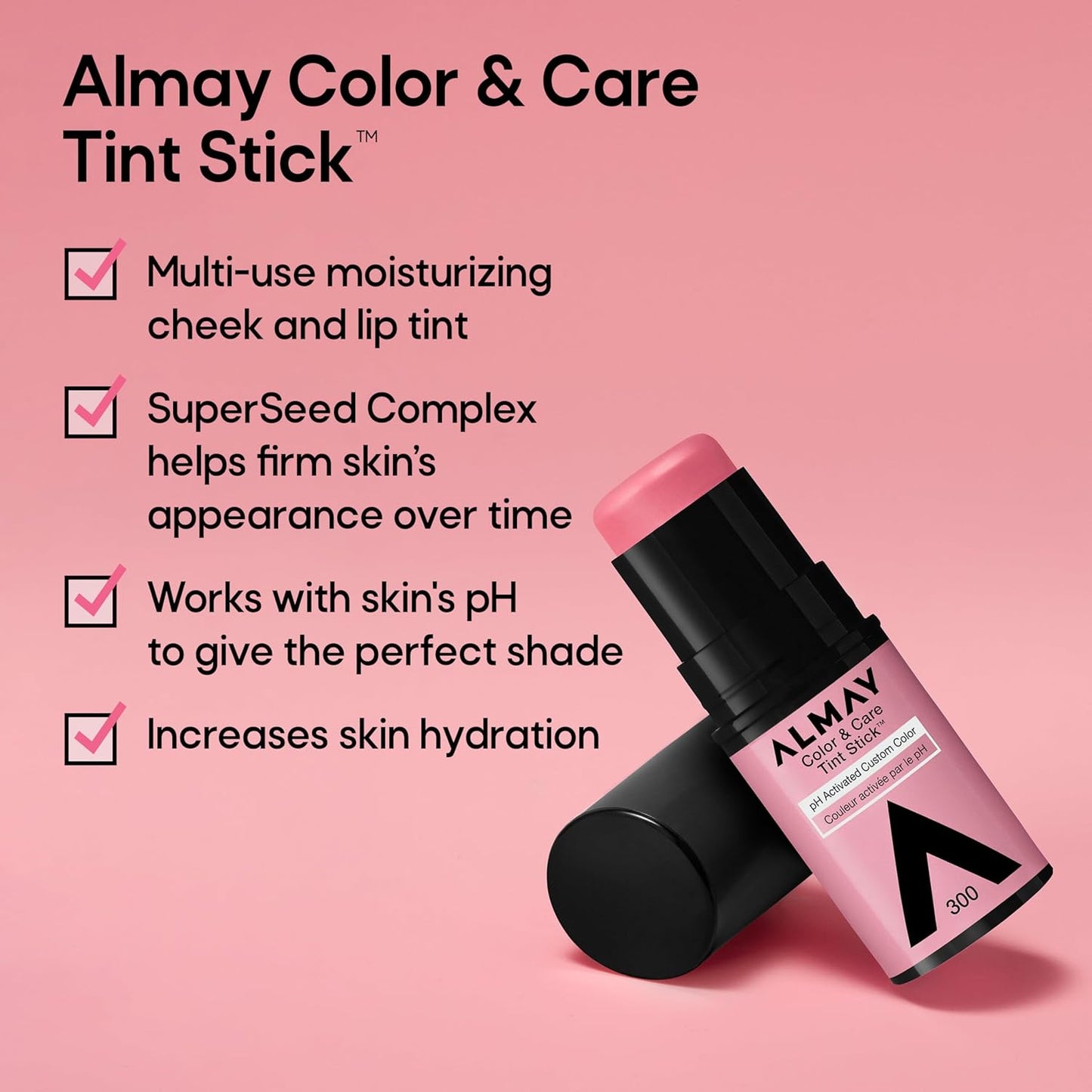 Almay Lip and Cheek Tint, Color & Care Tint Stick, Multi-Use Moisturizing Blush and Lip Color, Dewy Finish, 200 Coral Flush, 0.25 oz