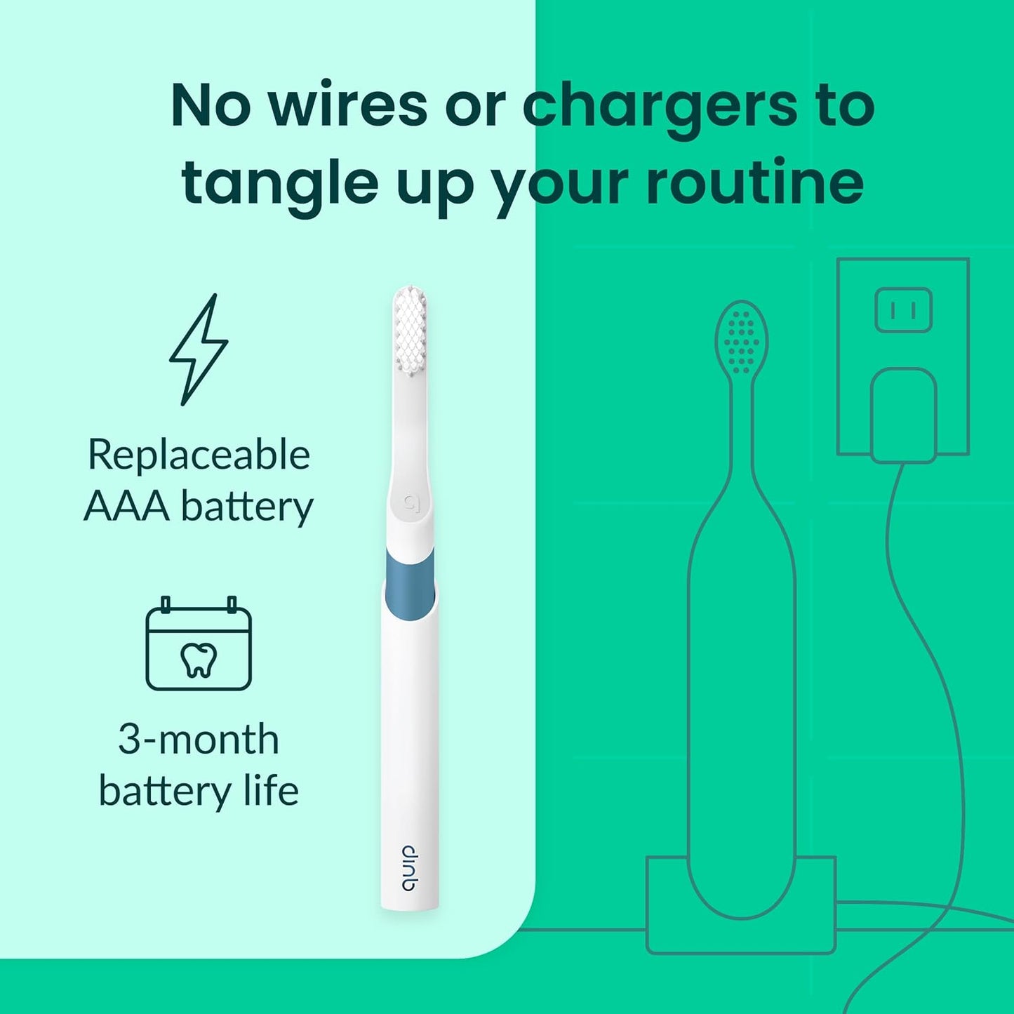 Quip Plastic Sonic Electric Toothbrush for Adults - Time Travel & Soft Bristles with Travel Case & Replacement Brush Head - 3 Month Battery Life - Marine Blue