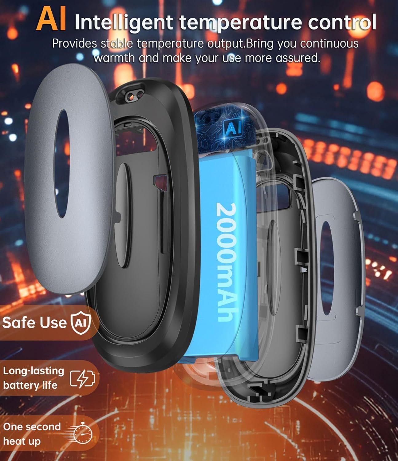 Hand Warmers Rechargeable with 10000mAh Charging Case, 2000mAh Portable Hand Warmers 2 Pack, Reusable Electric Pocket Heater for Hunting, Camping Gear, Outdoors, Gifts