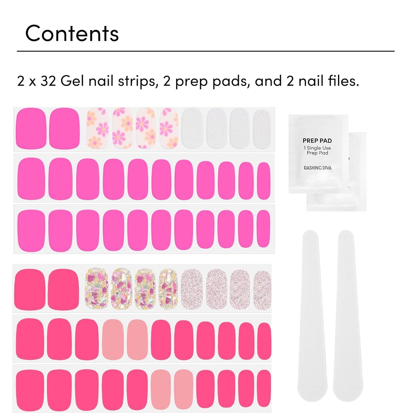 Dashing Diva Gloss Nail Strips Bundle - The Bright Pinks Collection - Coral Reef & Palm Beach - UV Free, Chip Resistant, Long Lasting Gel Stickers - Contains 2 Sets