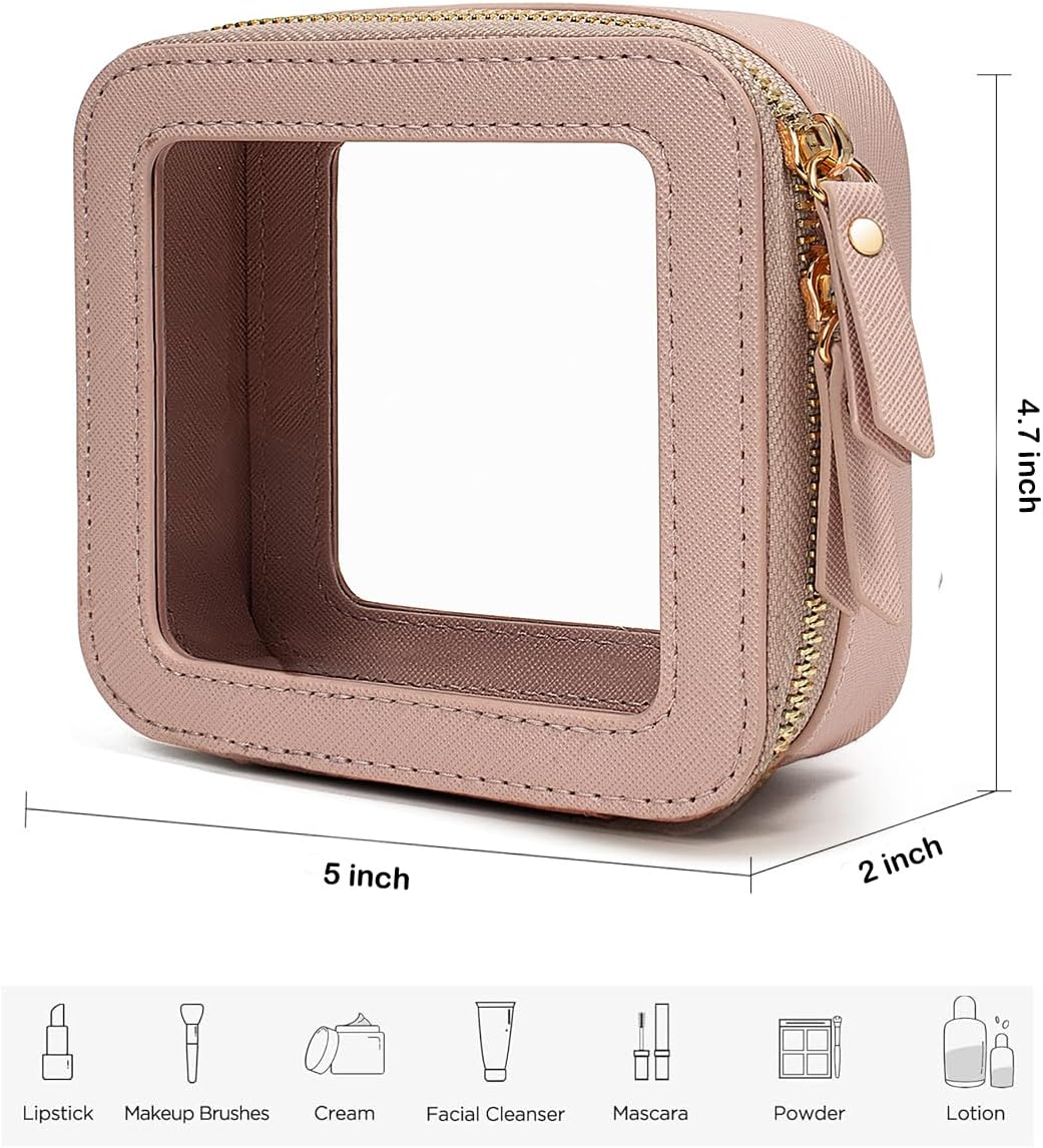 Travel Clear Makeup Bag Set, TSA Approved Cosmetic Bag Case with Zipper Portable Makeup Pouch Toiletry Bag Women Traveling Cosmetic Organizer Storage Bag Car Organizer Car Essentials for Women