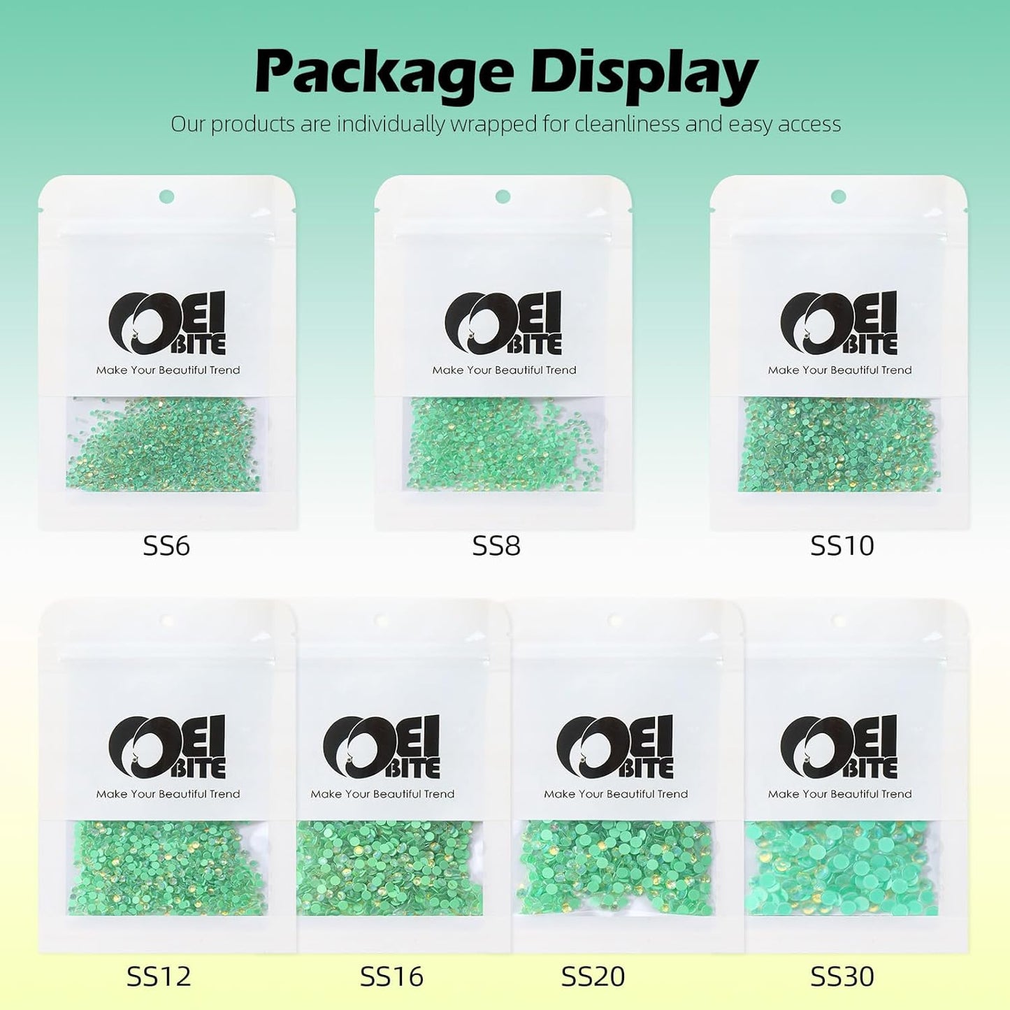 F Green Flatback Rhinestones, Glass Rhinestones for Nail Art and Craft, Glue Fix, Loose Crystal Gemstones(F Green, SS10, 1440pcs, 2.7-2.8mm)