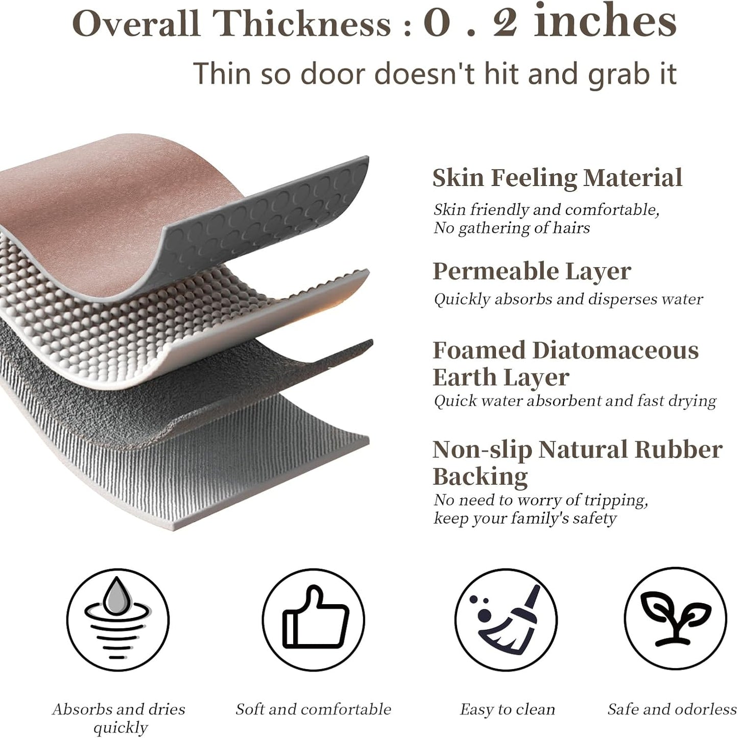 Blush Pink Diatomaceous Earth Bath Mat 15.7"x47.2" Extra Long Bathroom Mat Large Fast Dry Super Absorbent Non-Slip Rubber Backed Shower Mat Bath Rugs Mats for Bathroom Floor, Tub, Shower, Sink