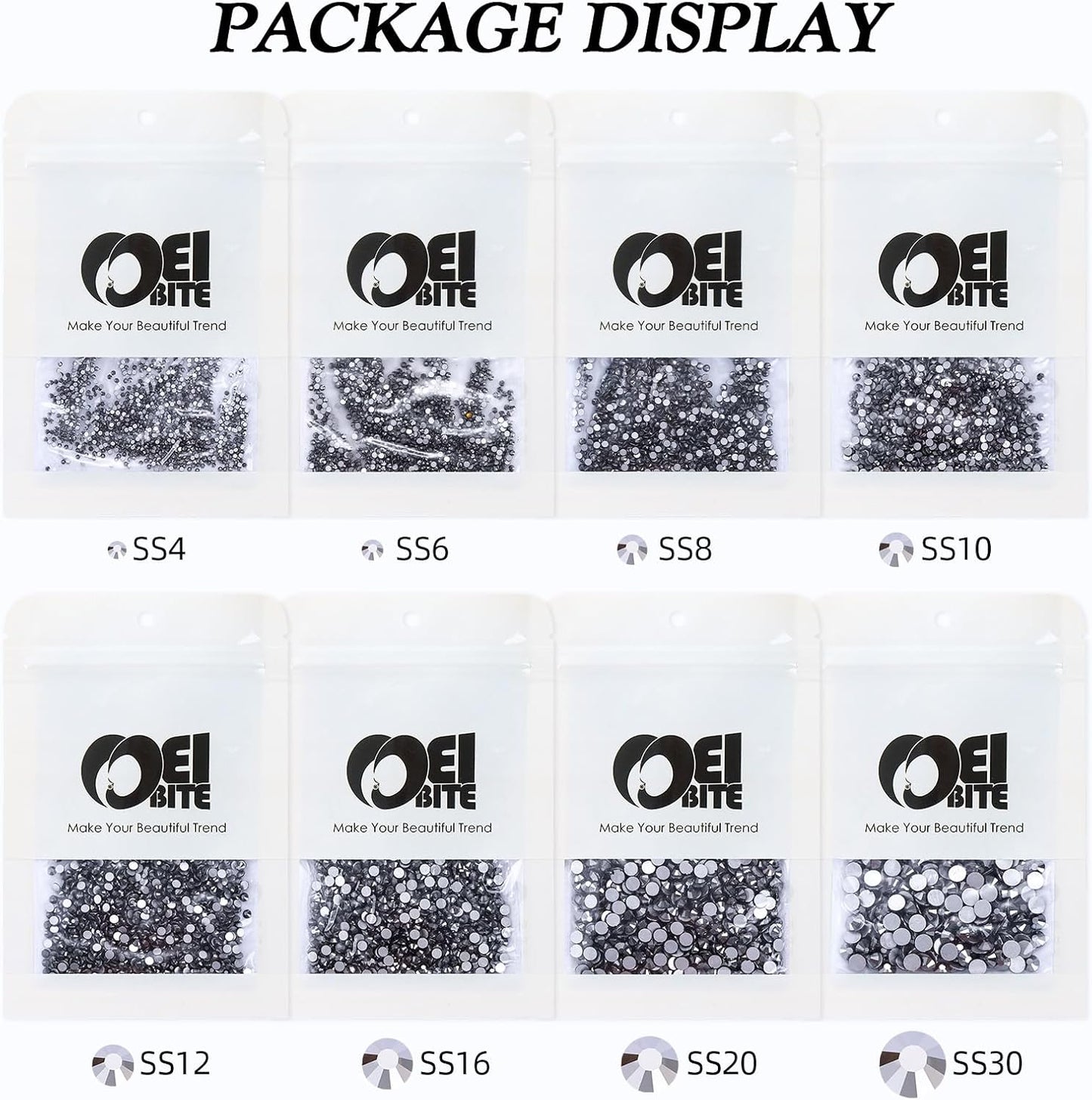 Black Hematite Flatback Rhinestones, Glass Rhinestones for Nail Art and Craft, Glue Fix, Loose Crystal Gemstones(Black Hematite, SS6, 1440pcs, 1.9-2.0mm)