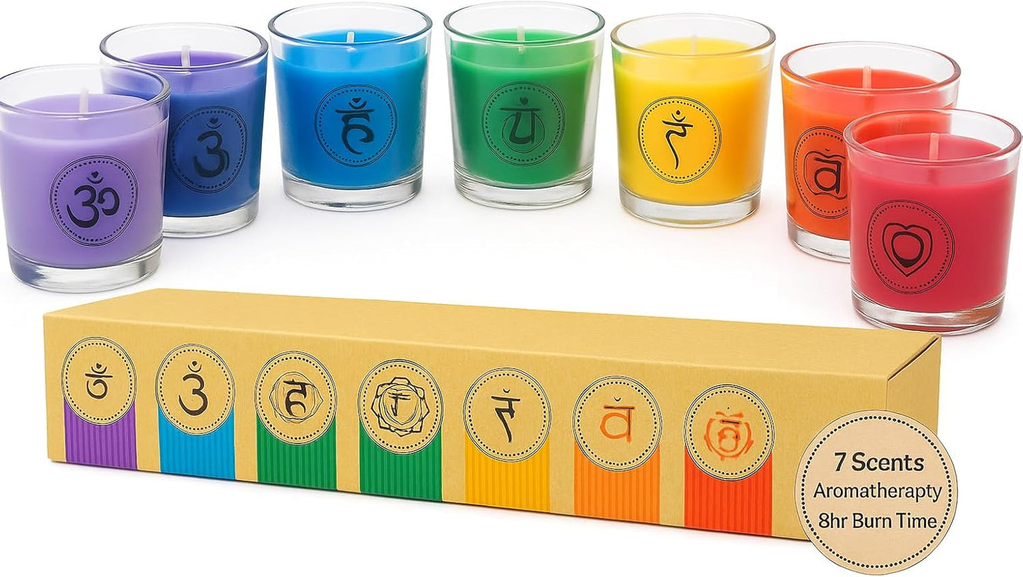 Chakra Scented Candles Gift Set, Natural Soy Wax Aromatherapy Candles for Meditation, Yoga, Relaxation & Stress Relief, Long 8-Hour Burn Each, Calming Spiritual Decor
