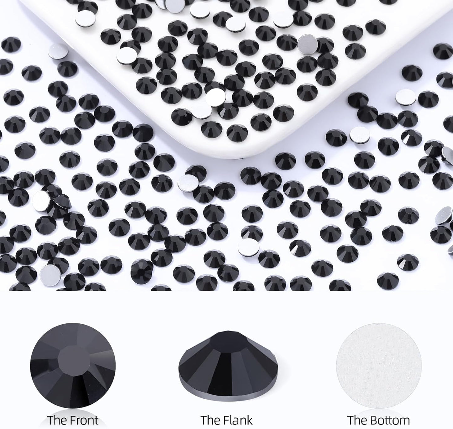 Black Flatback Rhinestones, Glass Rhinestones for Nail Art and Craft, Glue Fix, Loose Crystal Gemstones(Black, SS12, 2880pcs, 2.9-3.0mm)