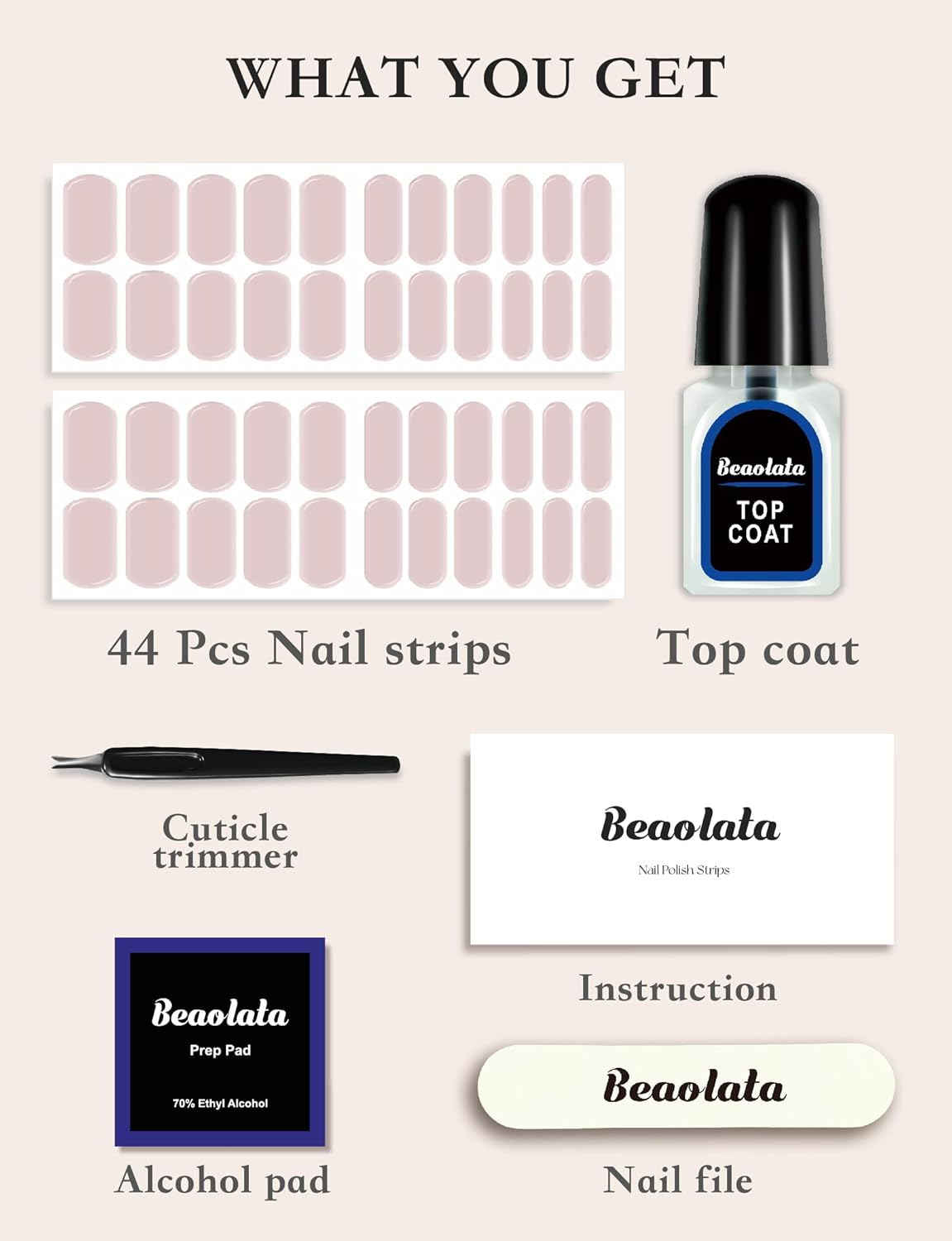 Nail Polish Strips, 44PCS Salon Quality Wraps with Top Coat, Long Lasting Gel Nail Stickers for Women Easy Apply& Remove (Autumn Brwon&Gloden)