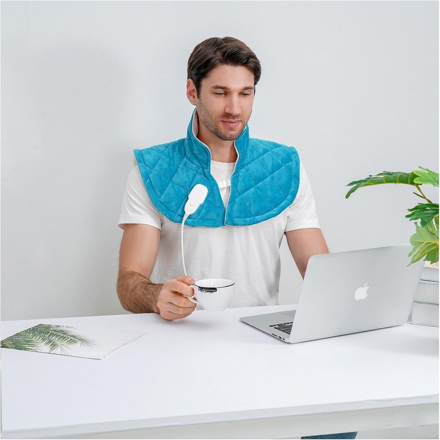 Heating Pad for Neck and Shoulders and Back, Weighted Electric Heat Pad for Pain Relief, Large Heated Wrap, 6 Heat Settings, 6 Auto-Off, Gifts for Women Men Mom Dad(Blue M)