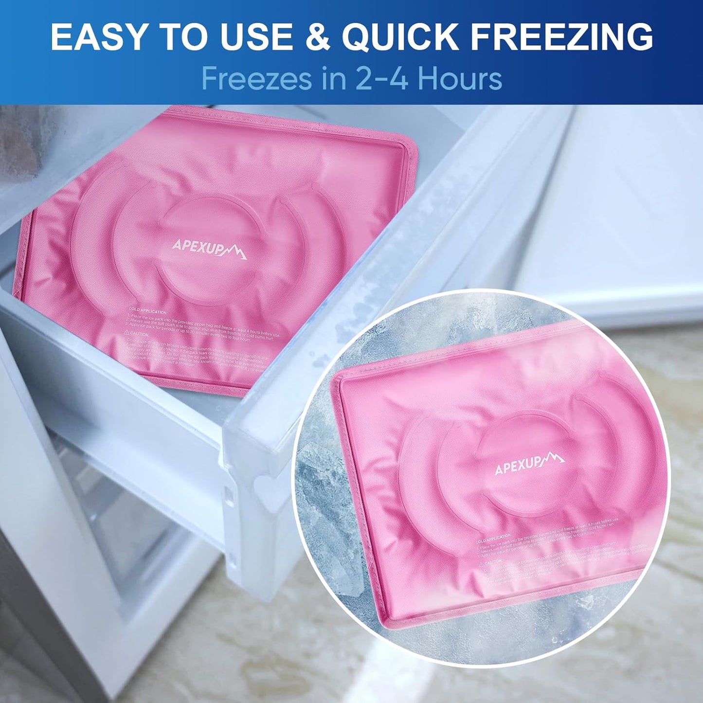 APEXUP Gel Ice Packs for Injuries Reusable, Flexible Double Sided Cold Packs for Injuries, Ice Pack for Knee, Shoulder, Back, Hip, Leg, Arm (Pink, L, 2PK)