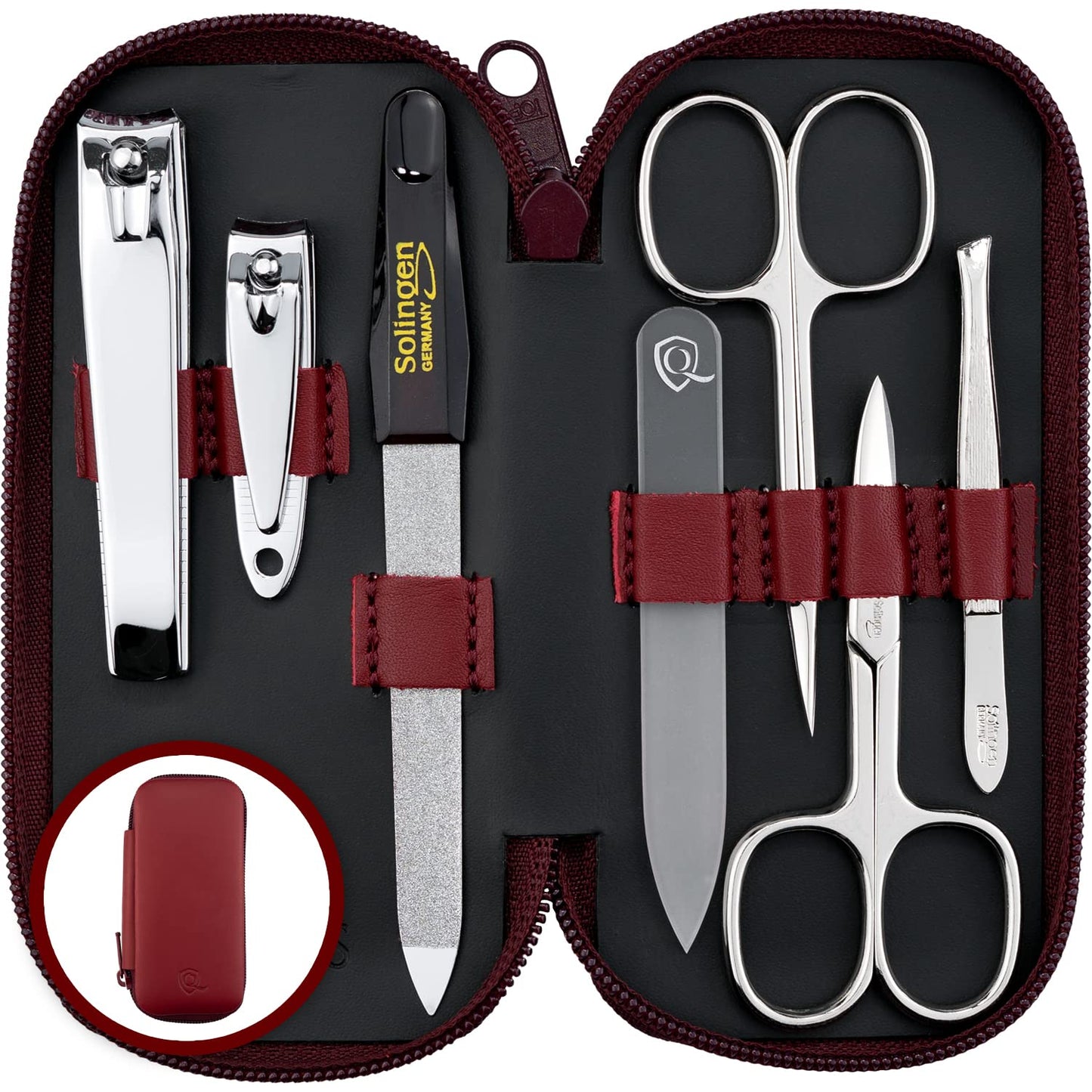 marQus Manicure Sets for Women & Men from Solingen Germany with Glass Nail File - Quality Grooming Kit Incl. Nail Clippers & Glass Nail File, Nail Kit Perfect for Pedicure.