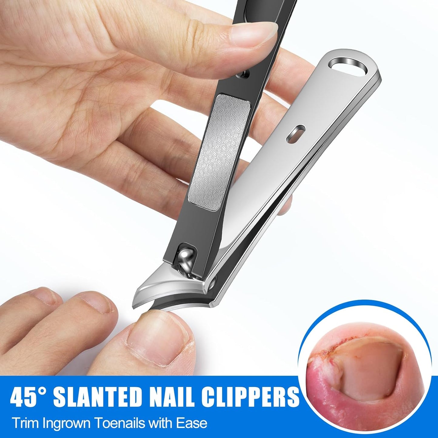 Toenail Clippers for Thick Toenails for Seniors, Angled Large Toe Nail Clippers Set for Men, Heavy Duty Ingrown Toenail Clippers with Wide Opening, Long Handle, Ergonomic Head, Gifts for Men & Women