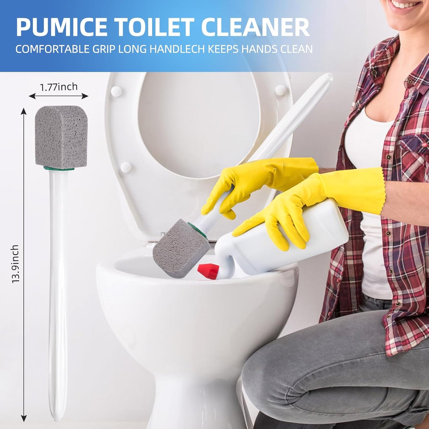 Pumice Stone Toilet Cleaner with Long Handle Pumice Stone Toilet Bowl Cleaner Rust and Grease Stain Clean Suitable for Toilets Bathroom Sink,BBQ 2Handle and 10Pumices Stones(Gray)