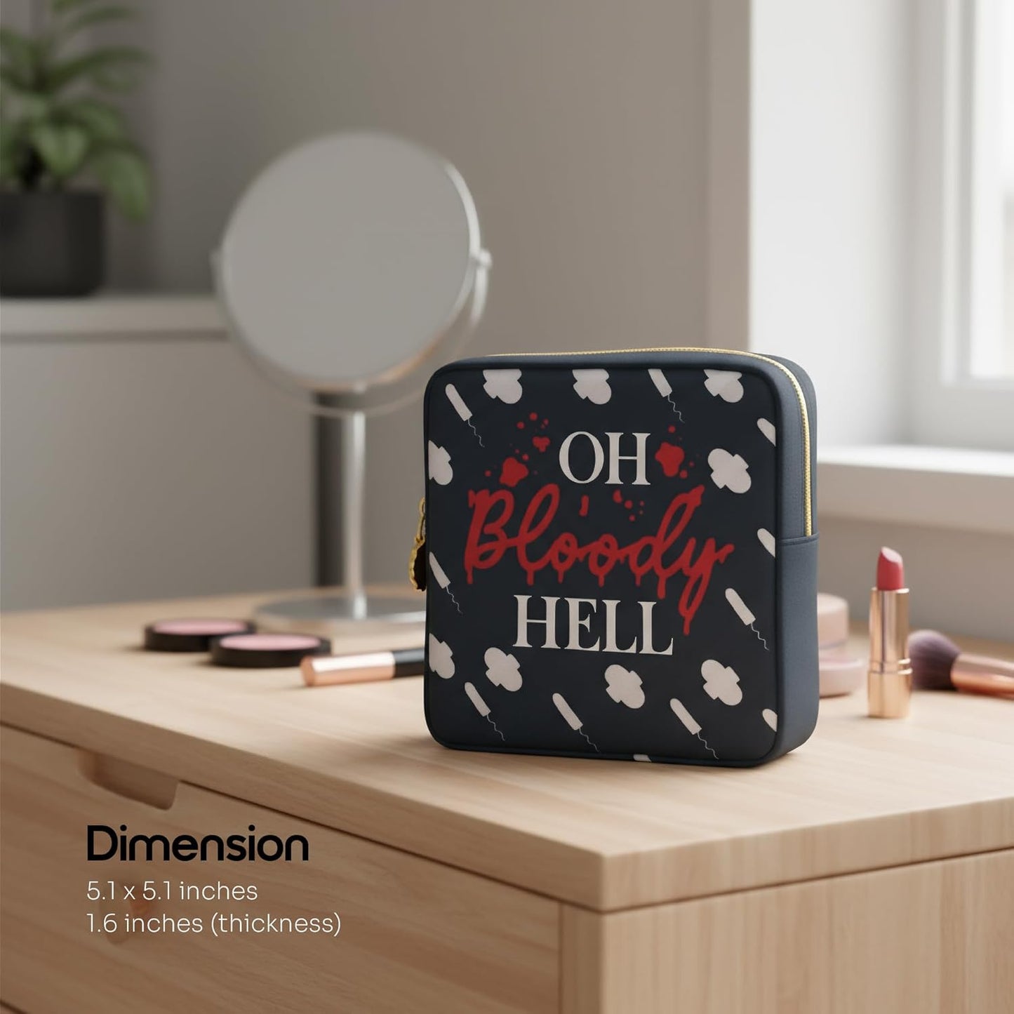 Primo Lines Period Bag for School – Compact Discreet Tampons & Pad Pouch with Waterproof Lining Cute & Stylish Period Pouches for Teen Girls for School and Travel, First Period Kit (Oh Bloody Hell)