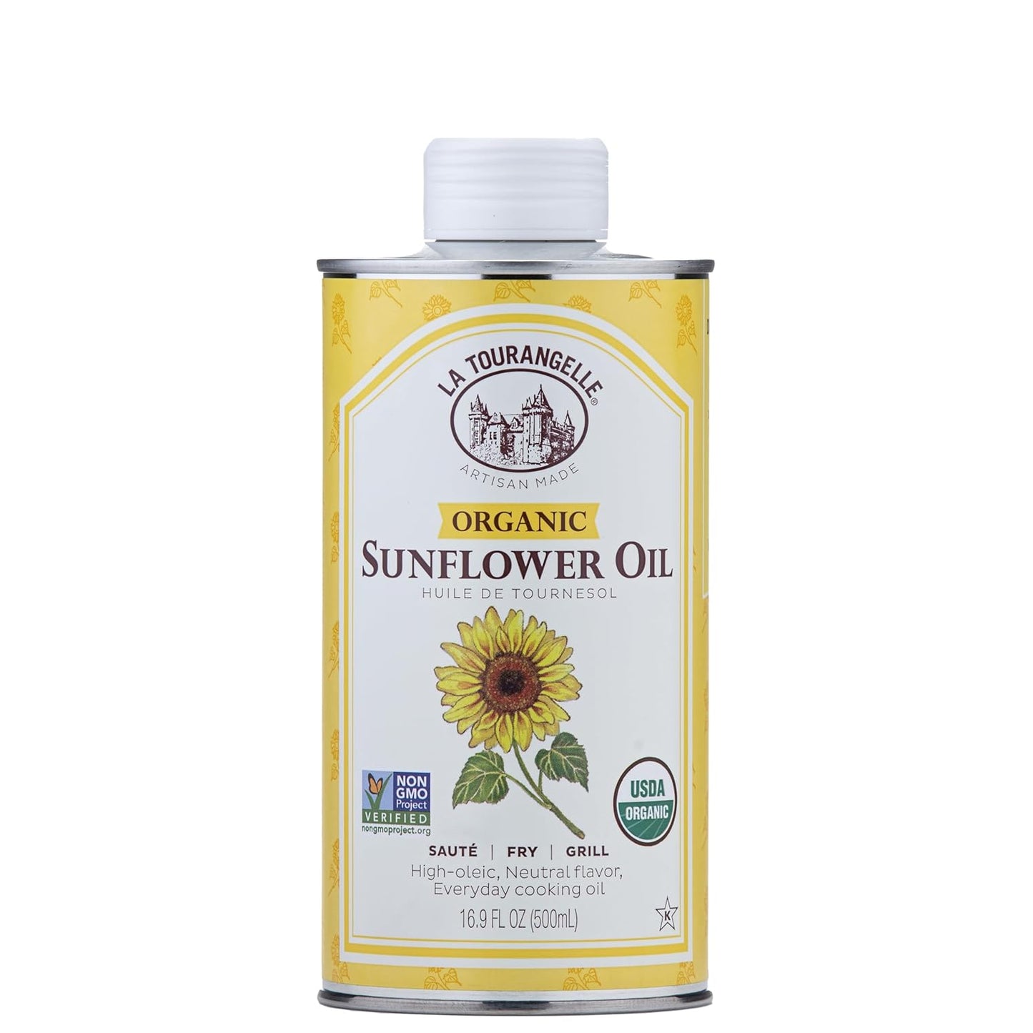 La Tourangelle, Organic High Oleic Sunflower Oil, Neutral Oil For Medium to High Heat Cooking and Skin Care, Non GMO, Pesticide and Chemical Free, 16.9 Fl Oz