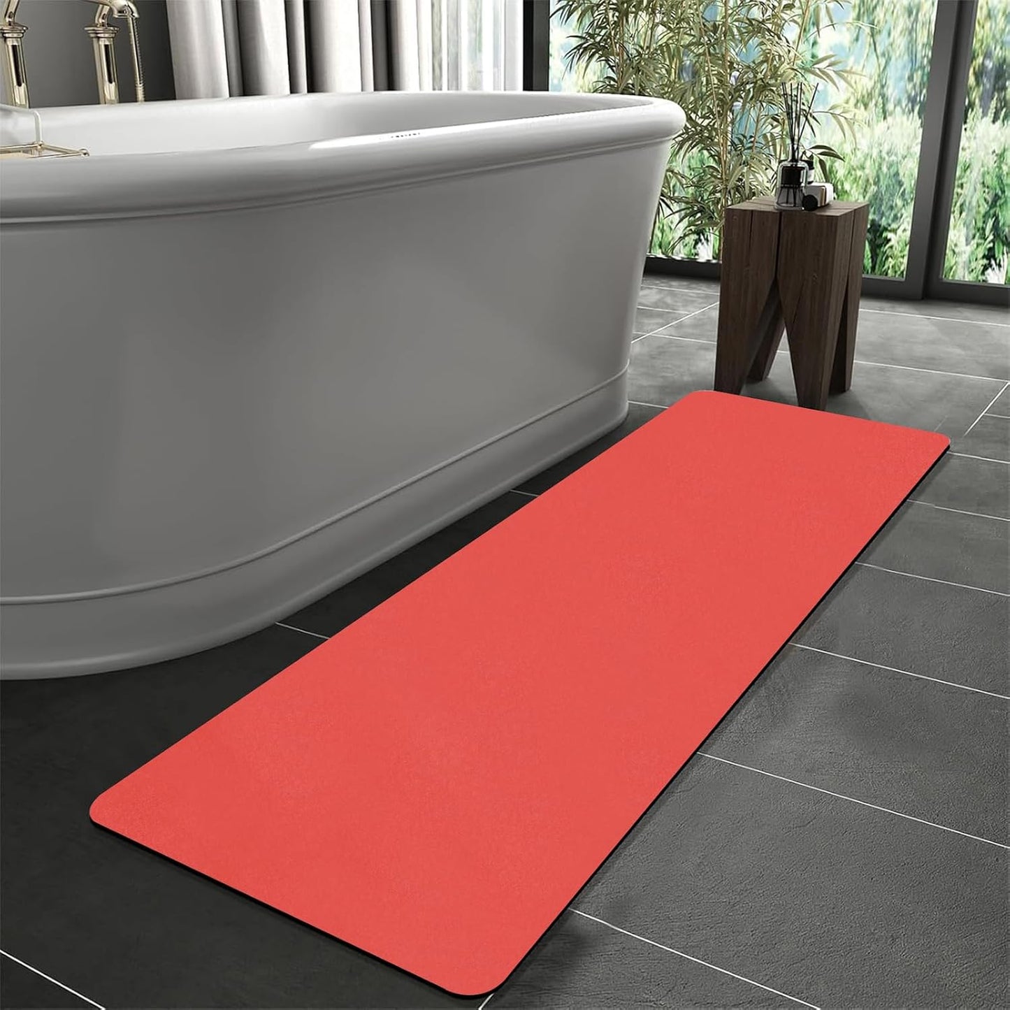 Diatomaceous Earth Bath mat Bathroom Rugs Super Absorbent Quick Dry Non Slip Bath Mat Thin Bathroom Floor Mats Fit Under Door-Shower Rug for in Front of Bathtub Shower, Red, 23.6"x66.9"