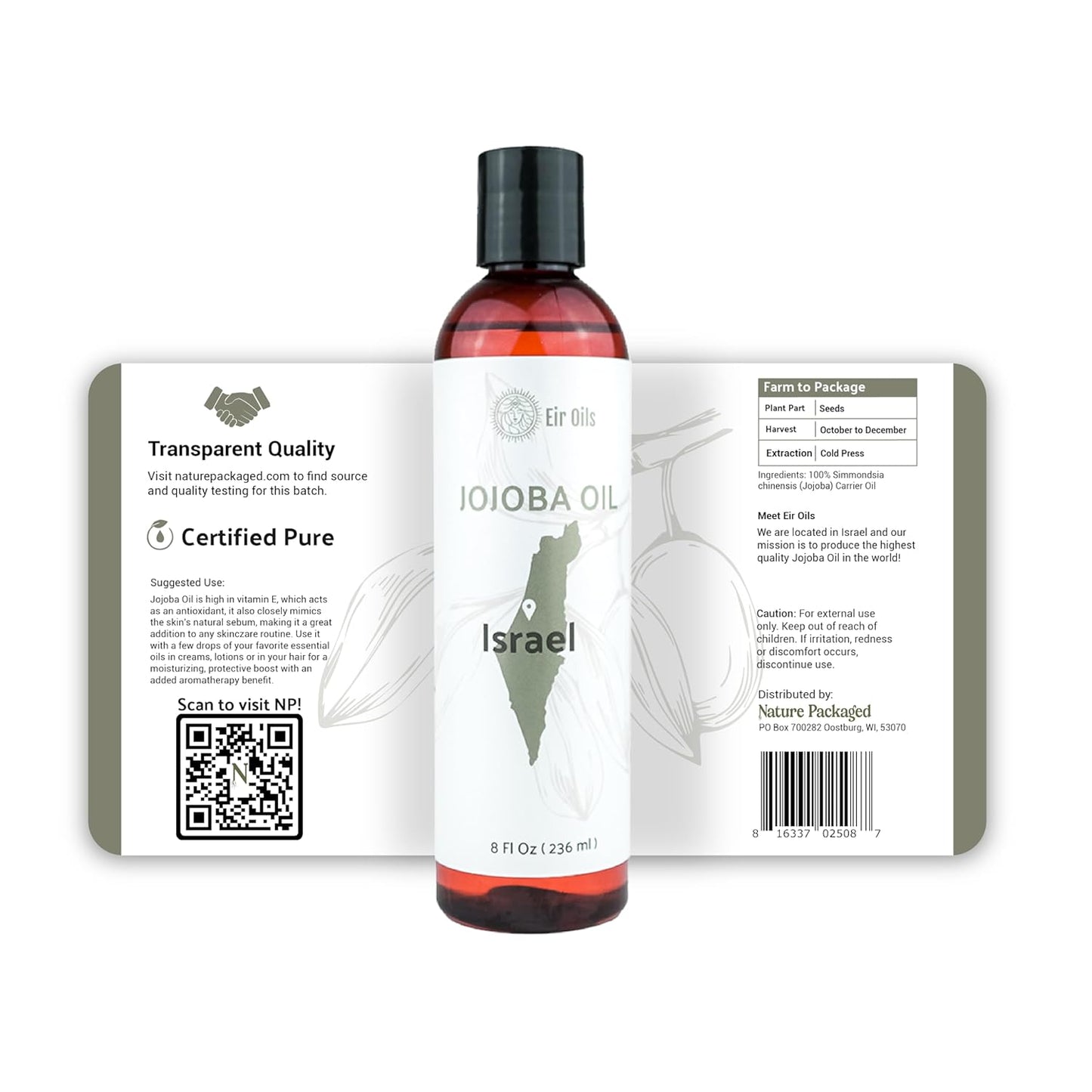 Jojoba Oil - Direct from EIR Oils' Farm in Israel - 100% Pure Carrier Oil for Hair, Face, and Skin - Hand-Picked, Cold-Pressed Carrier Oil (4 Gallons)