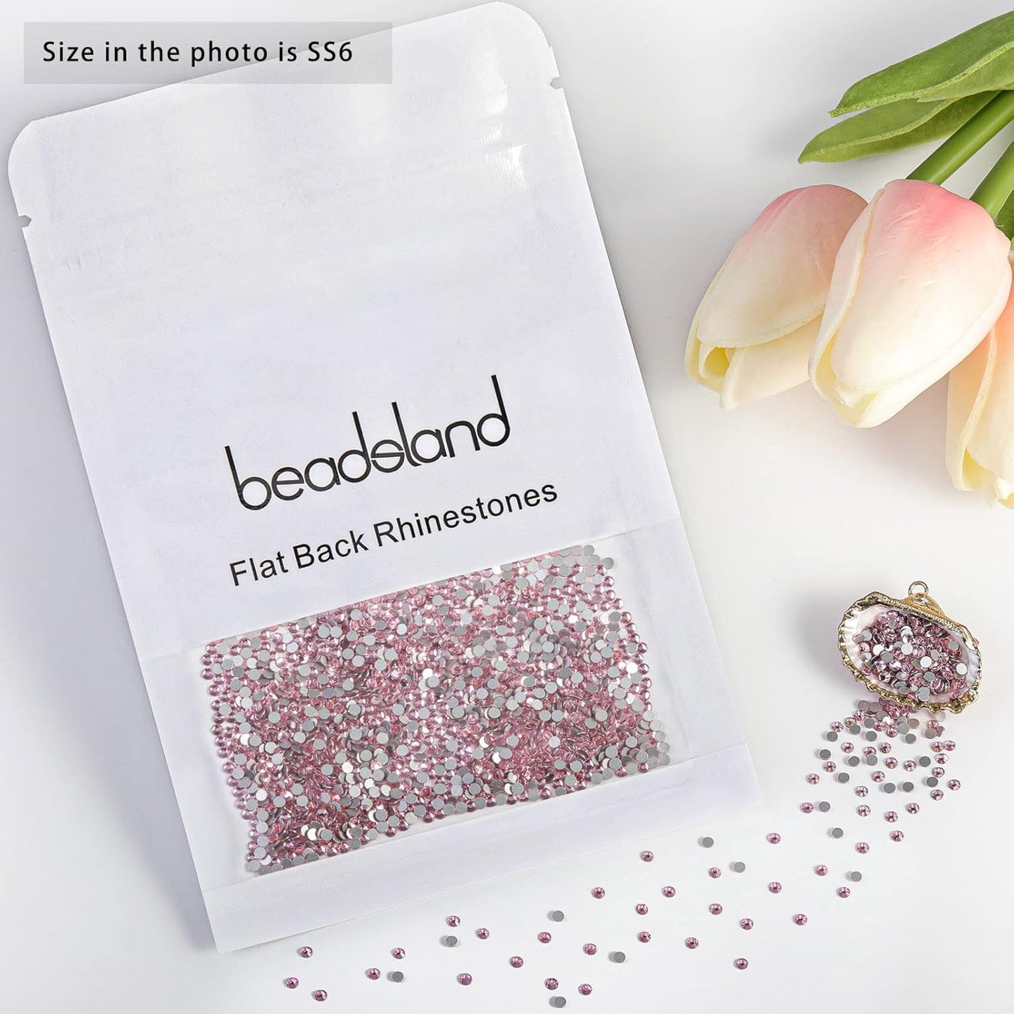 Beadsland Flat Back Crystal Rhinestones Round Gems, Light Pink (1.9-2.0mm) SS6/1440pcs