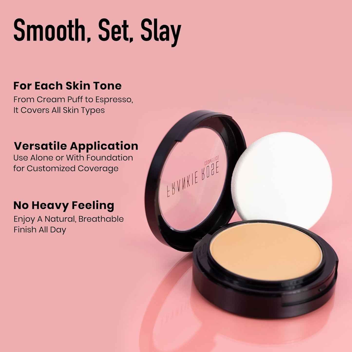 Frankie Rose Cosmetics Powder Foundation – Full Coverage Face Powder For Pores & Imperfections, Evens Out Skin Tone & Shine-Control | 58 Grams (Buff)