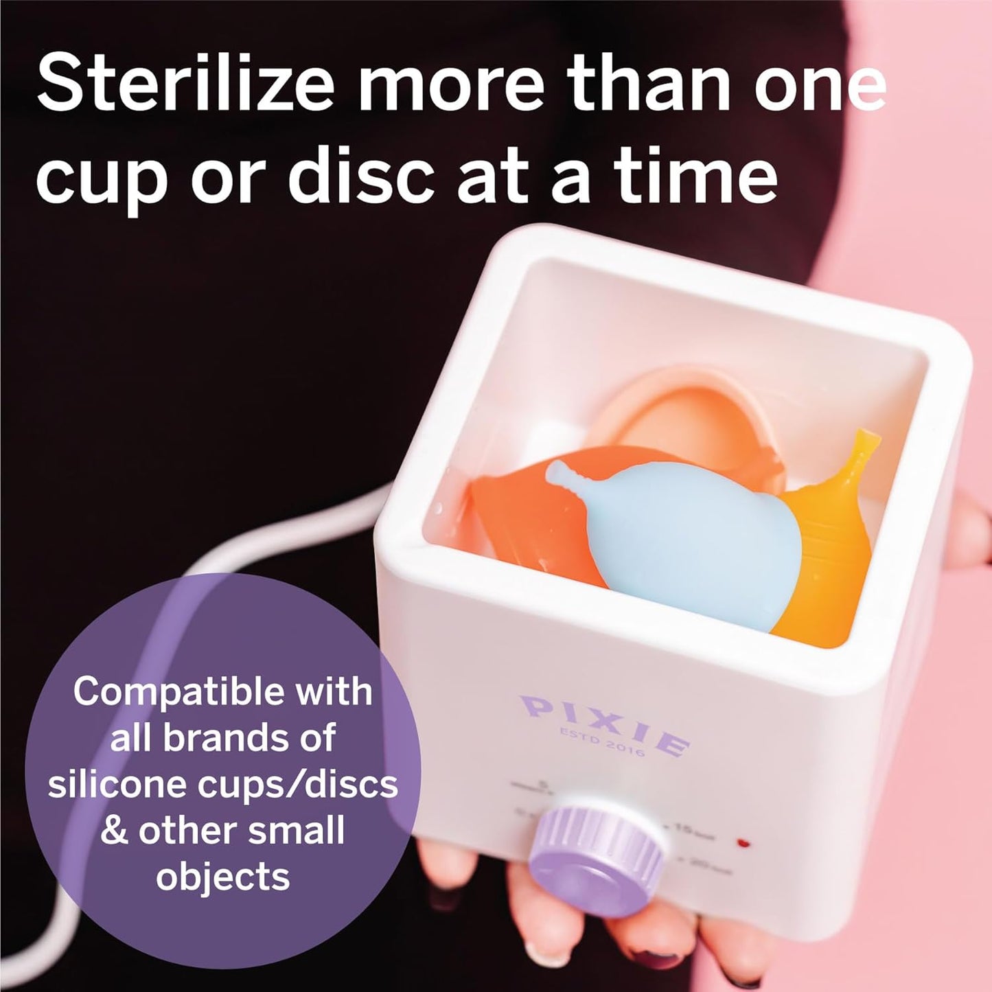Pixie Menstrual Cup & Disc Boiler Sterilizer - Easily Submerge & Clean Your Period Cup in Boiling Water! Kills 99.9% of Germs with Cleaner Boiling Solution - The Most Soothing Way to Wash Your Cup