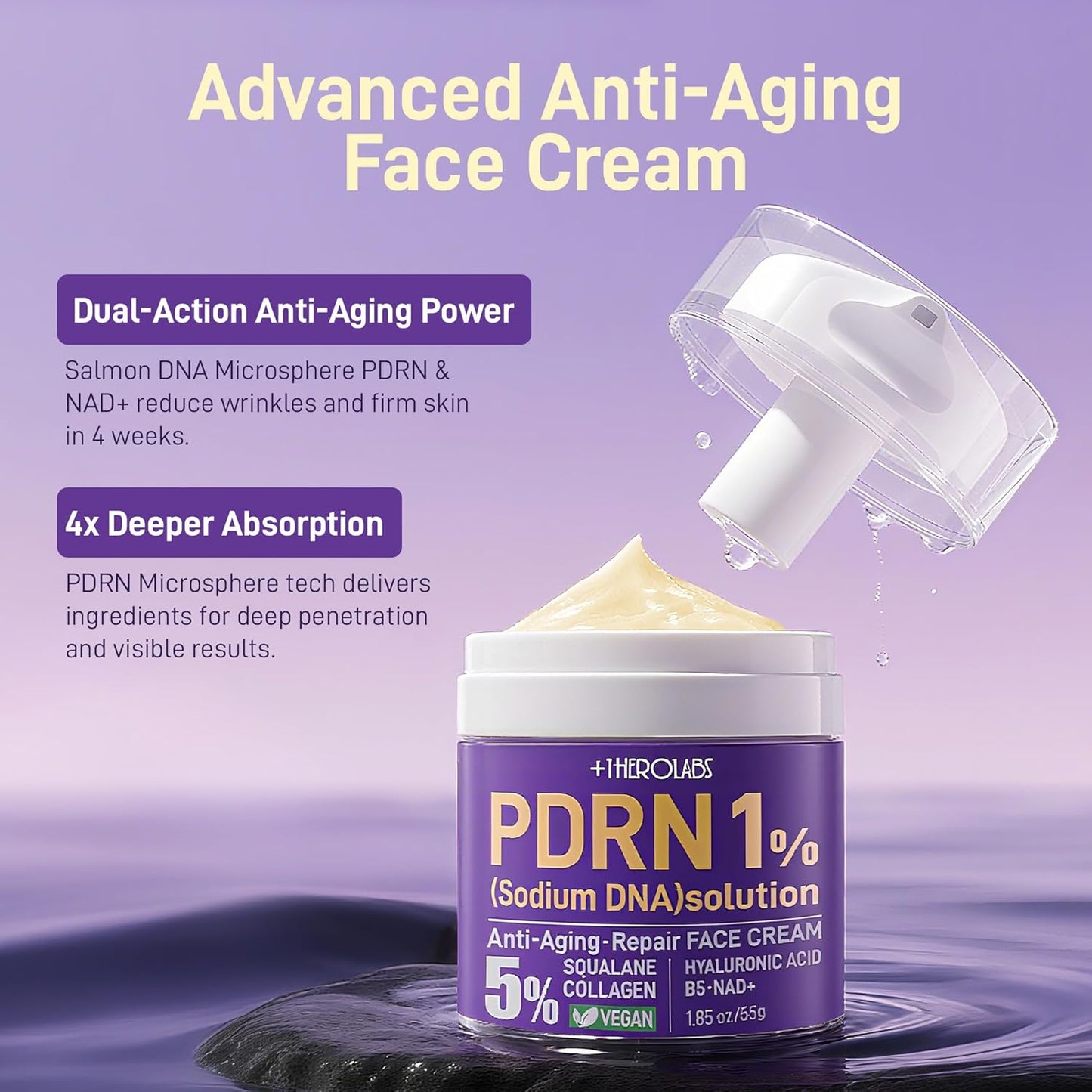 PDRN Anti-Aging Face Moisturizers Cream - 100% Pure PDRN Salmon DNA, 5% Squalane, NAD+, Retinol & Collagen, Firming, Hydrating, Soothing Repair Face & Neck Skinare for All Skin Types,1.85 Fl Oz