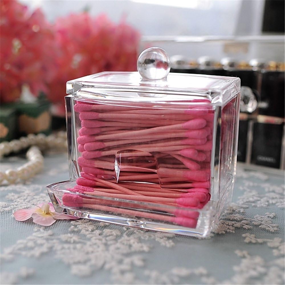 Sooyee Qtip Holder Restroom Organizer,Acrylic Q Tip Storage Organizer,Cotton Swab Holder,Qtip Dispenser,Clear