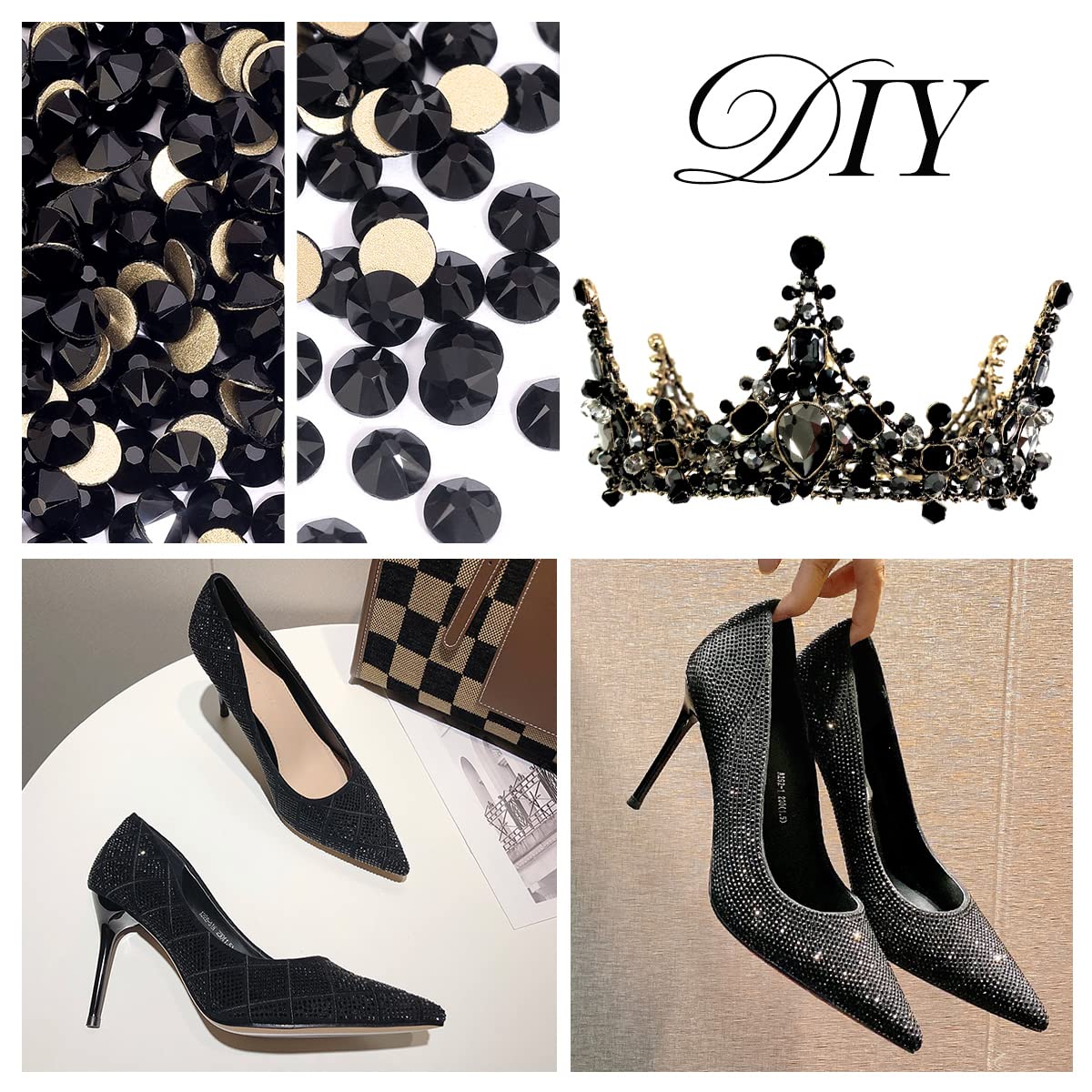 Novani Black Rhinestones 1440pcs Flat Back Round Rhinestone Style 2088 Sparkly Crystal Gemstones for Nail Art and Crafting SS16,3.8-4.0mm