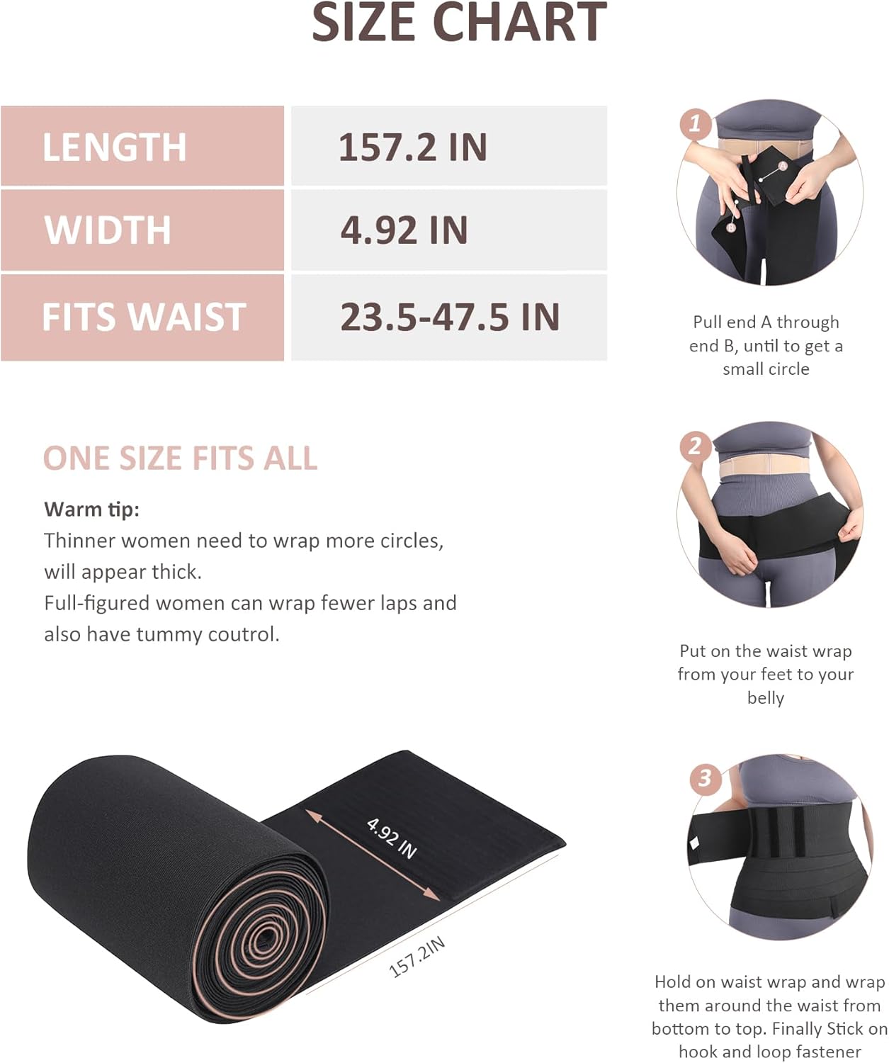 FeelinGirl Waist Trainer for Women Trimmer Belt Waist Cincher Tummy Wrap Plus Size Snatch Me Up Bandage Body Shaper