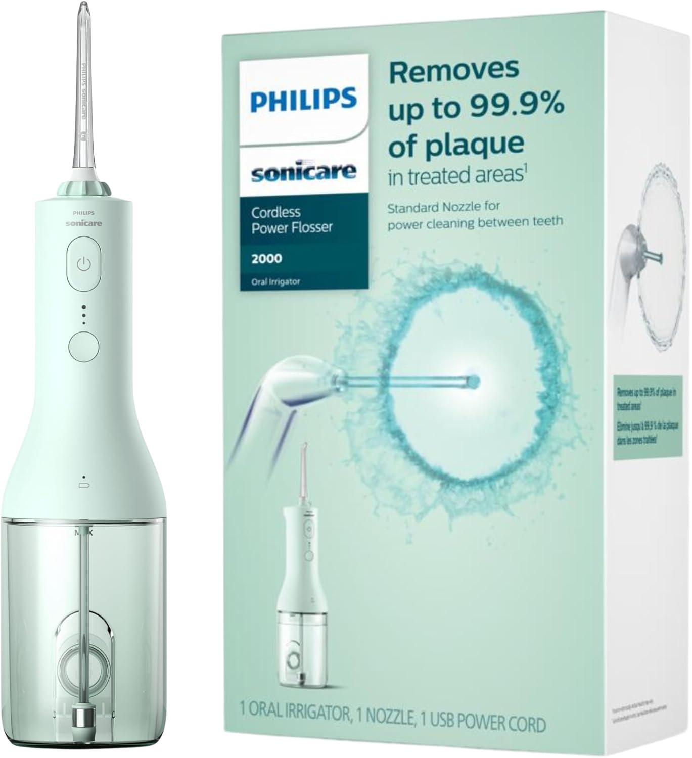 Philips Sonicare Water Flosser Cordless – Rechargeable Power Dental Waterflosser for Teeth, Portable Oral Irrigator with 3 Intensity Settings, 360° Rotating Nozzle – (Mint)