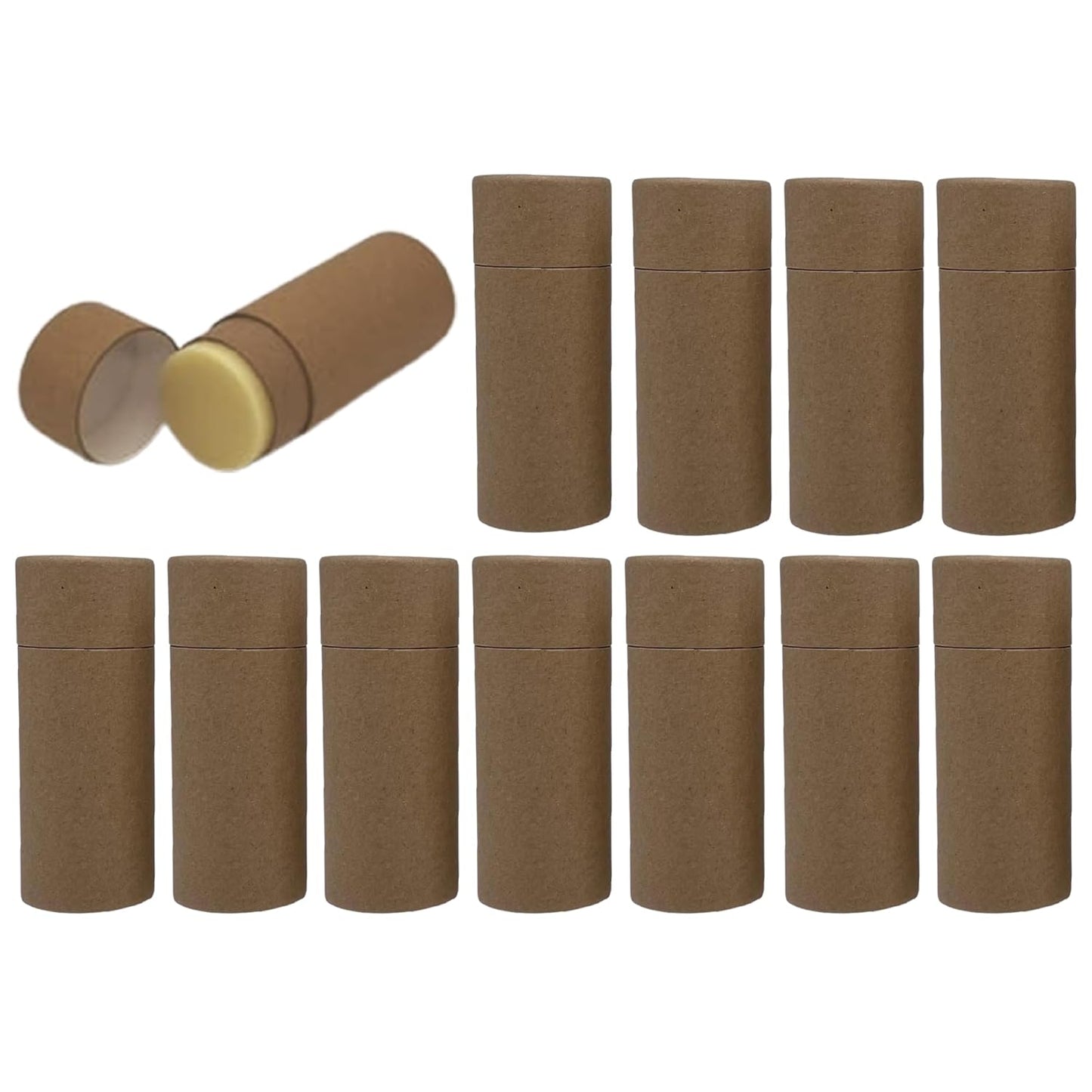 GreenWay 2.5oz / 70g Kraft Paperboard Deodorant Tubes With Lids - 12 Pack Solid Perfume Refillable DIY Cosmetic Containers - Lotion Empty Holder Tubes - Brown