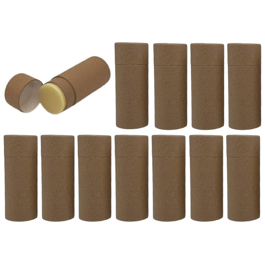 GreenWay 2.5oz / 70g Kraft Paperboard Deodorant Tubes With Lids - 12 Pack Solid Perfume Refillable DIY Cosmetic Containers - Lotion Empty Holder Tubes - Brown
