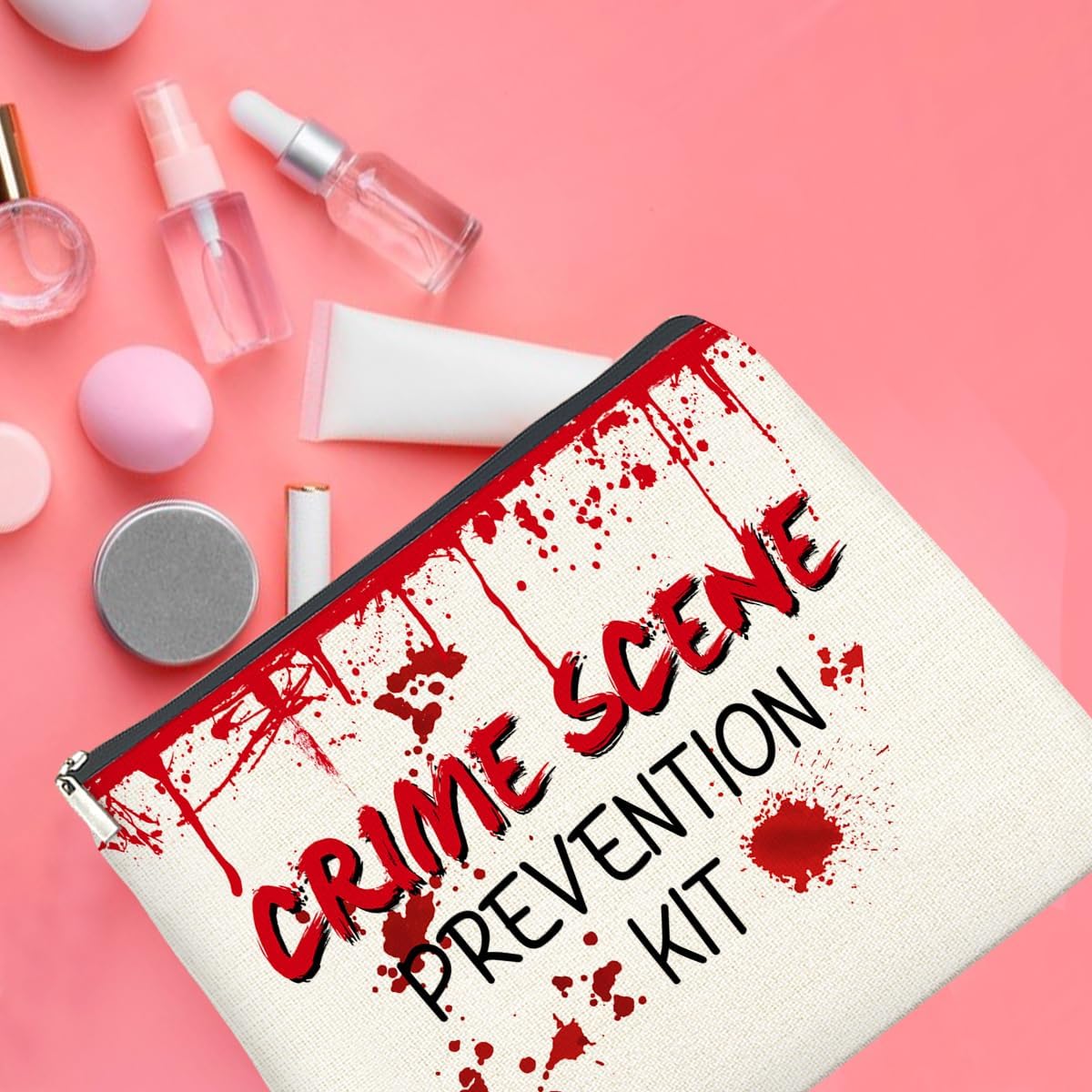 Funny Crime Scene Prevention Kit Makeup Bag Gifts for Women Crime Show Lover Period Pouch Tampon Case Cosmetic Bag Zipper Pouch Travel