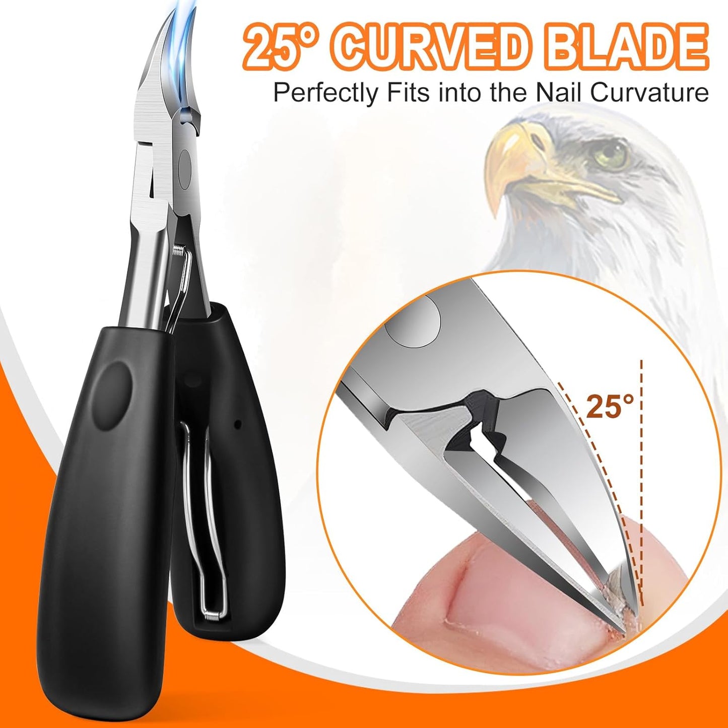 Toenail Clippers for Thick Nails for Seniors, Angled Head Ergonomic Nail Clippers for Men with Catcher, Wide Jaw Opening Heavy Duty Large Toe Nail Clippers for Thick Ingrown Nails