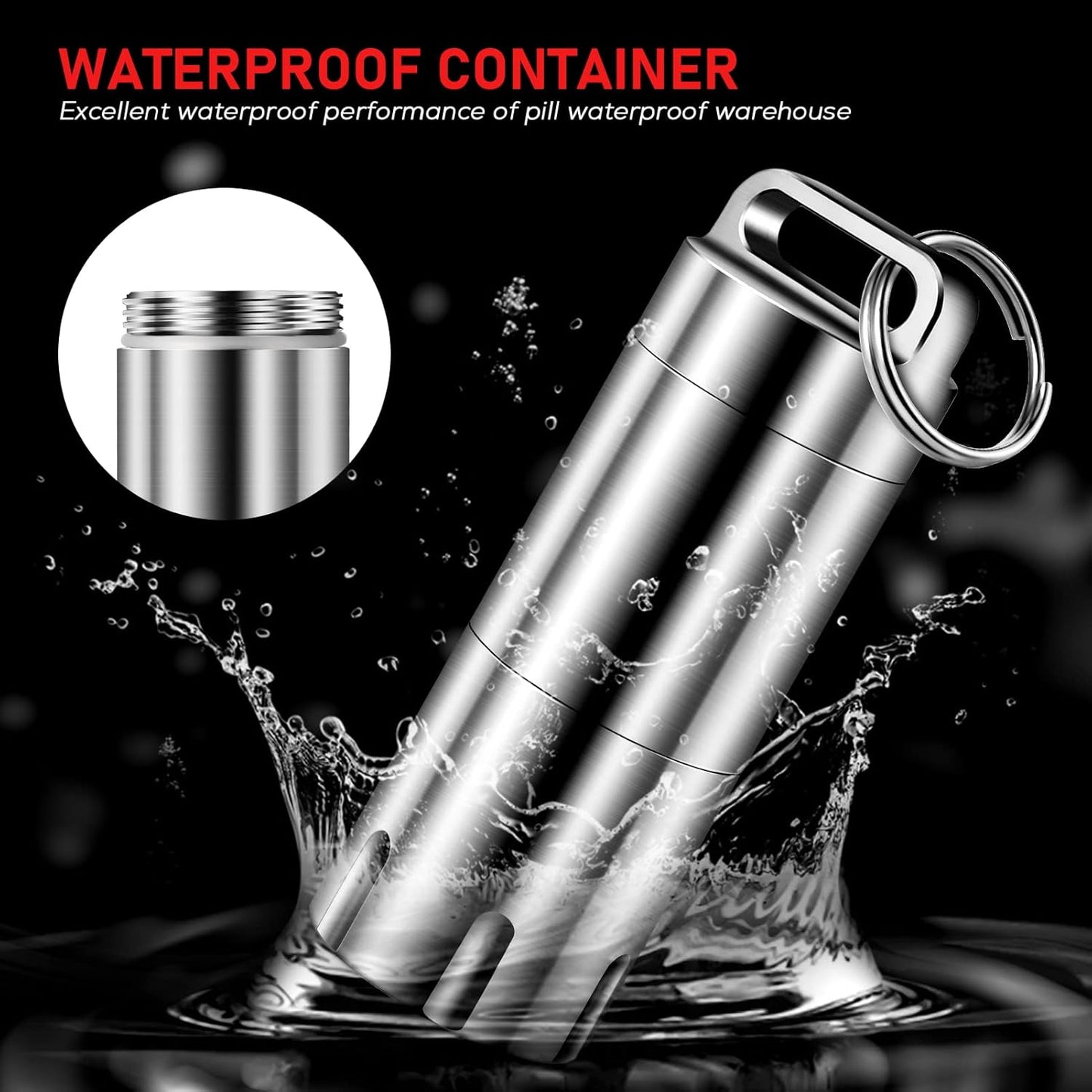 TISUR Titanium Small Pill Holder Keychain, Portable Pill Case Waterproof Pocket Pill Box Container Carrier to Hold Pills, Vitamins, Fish Oil, Supplements