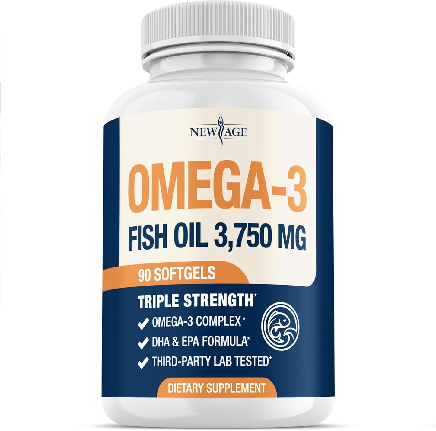 Triple Strength Omega 3 Fish Oil 3750 mg - EPA & DHA - Over 3000mg Omega-3 Fatty Acids - 1350mg EPA + 900mg DHA - Best Essential Fatty Acids, Burpless Fish Oil - 90 Count