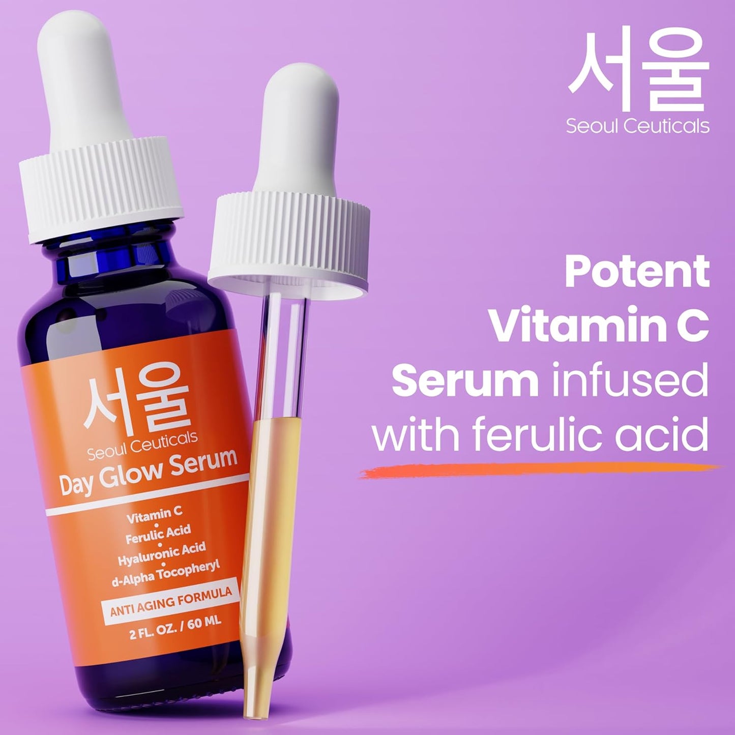 SeoulCeuticals Large 2oz Korean 20% Vitamin C Hyaluronic Acid Serum + CE Ferulic Acid - Potent Anti Aging, Anti Wrinkle K Beauty